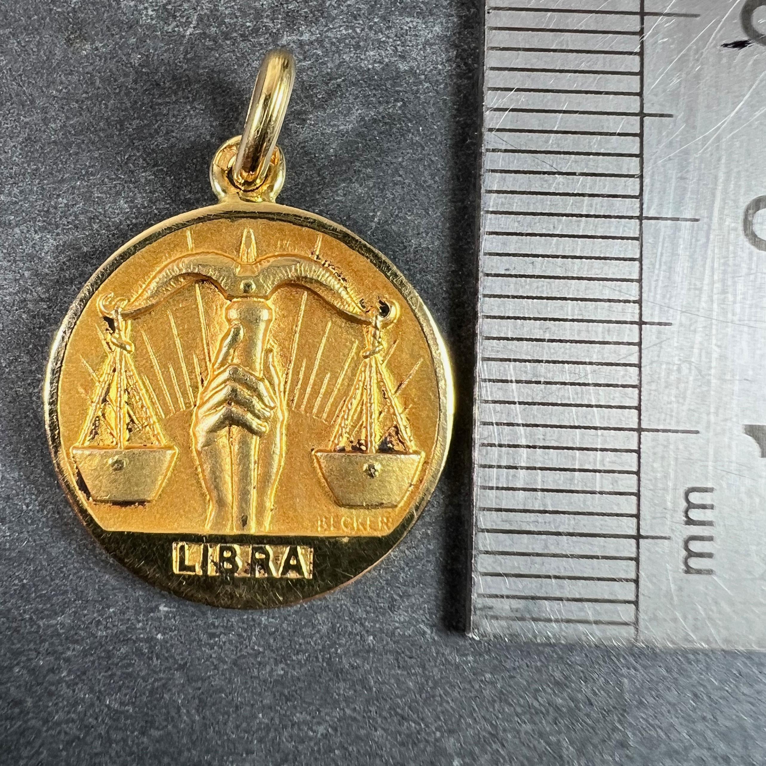 Becker French Zodiac Libra Starsign 18K Yellow Gold Charm Pendant For Sale 6