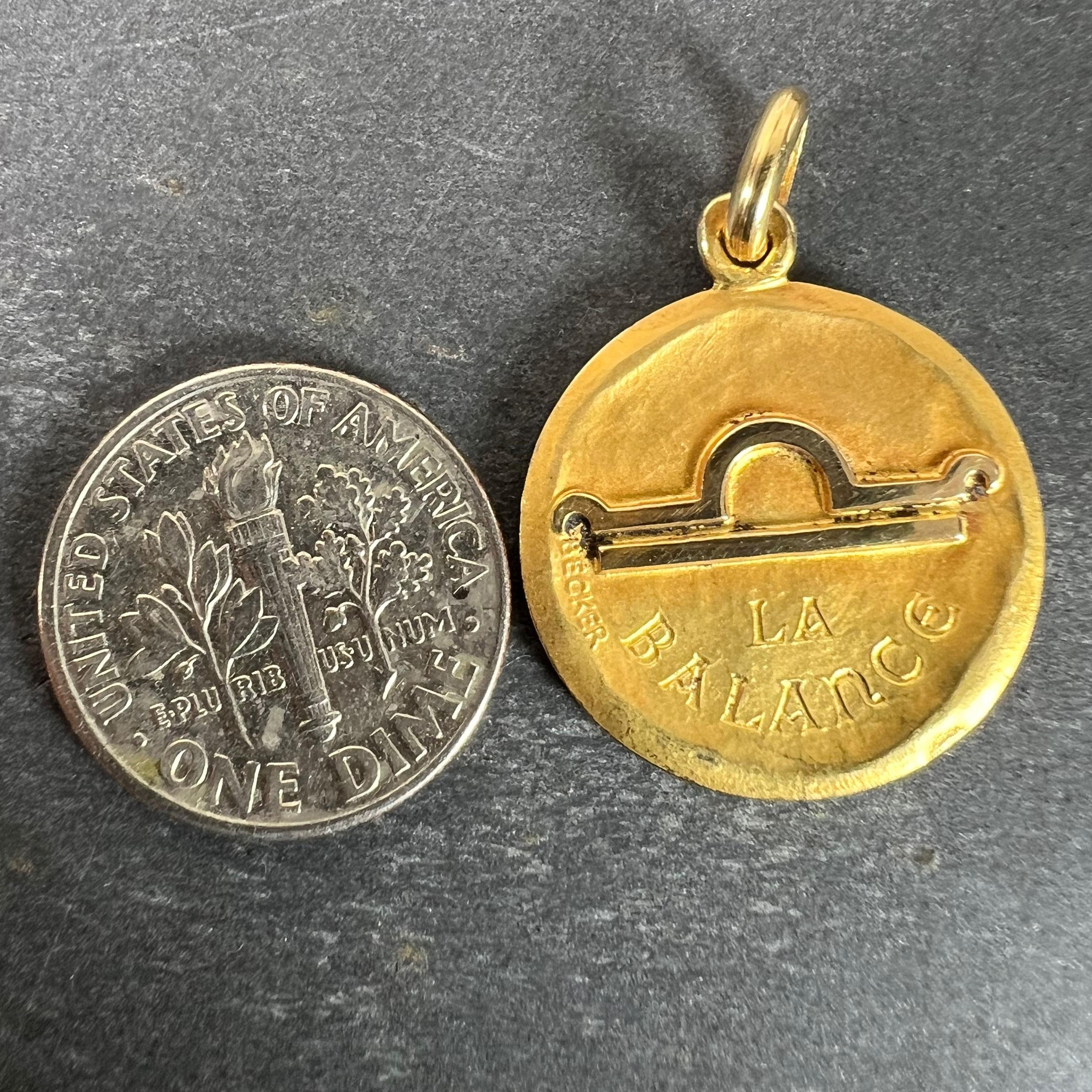 Becker French Zodiac Libra Starsign 18K Yellow Gold Charm Pendant For Sale 7
