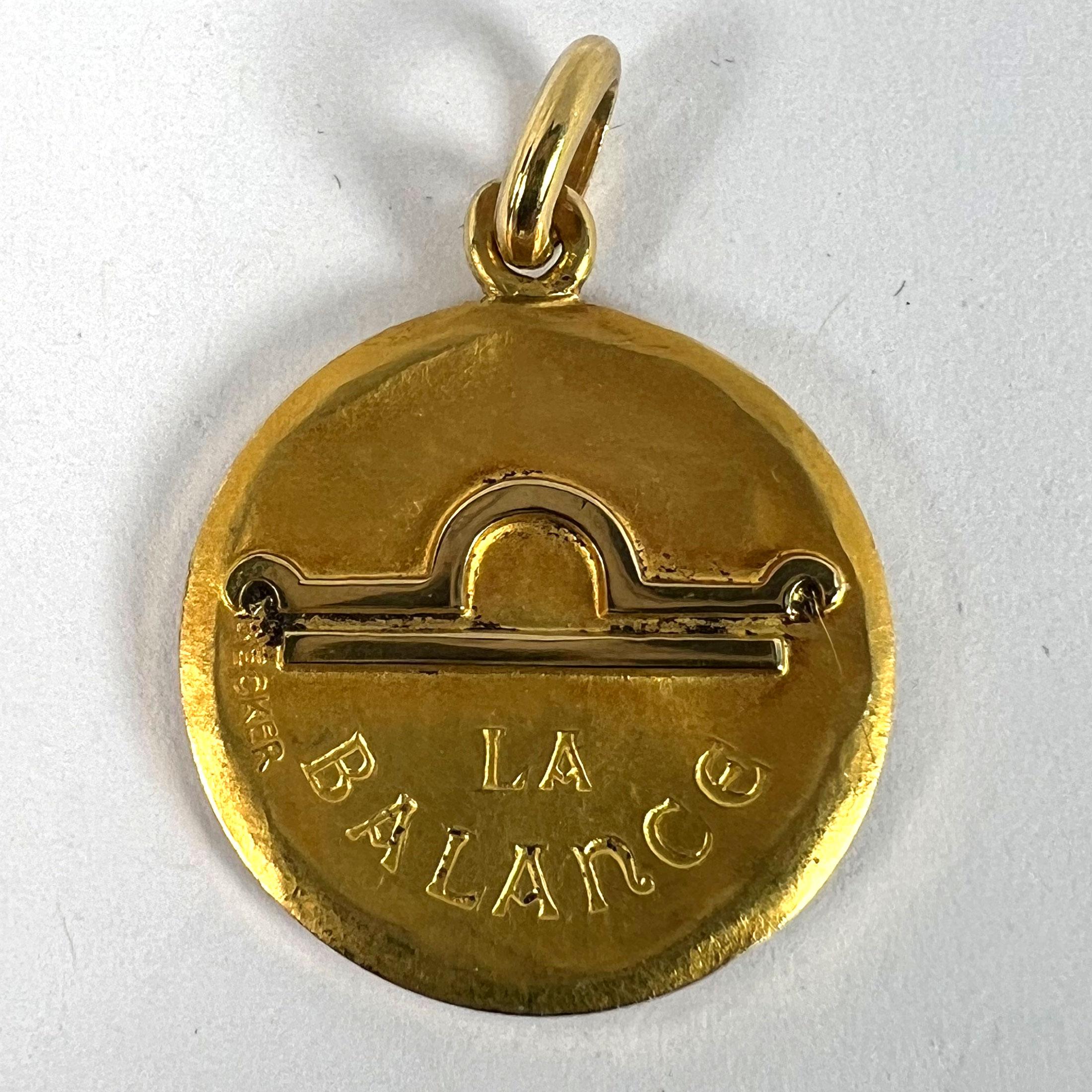 Becker French Zodiac Libra Starsign 18K Yellow Gold Charm Pendant For Sale 8