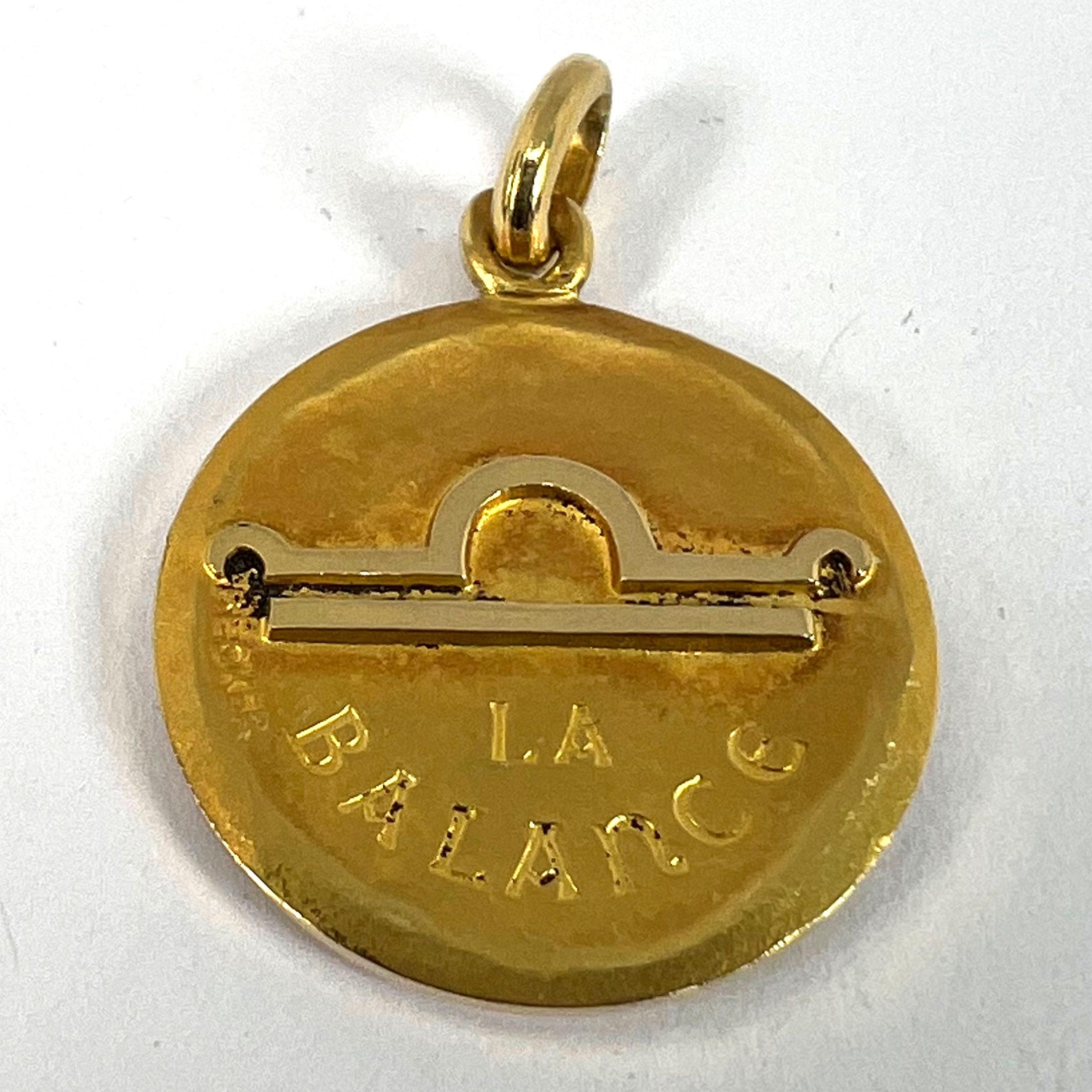Becker French Zodiac Libra Starsign 18K Yellow Gold Charm Pendant For Sale 9