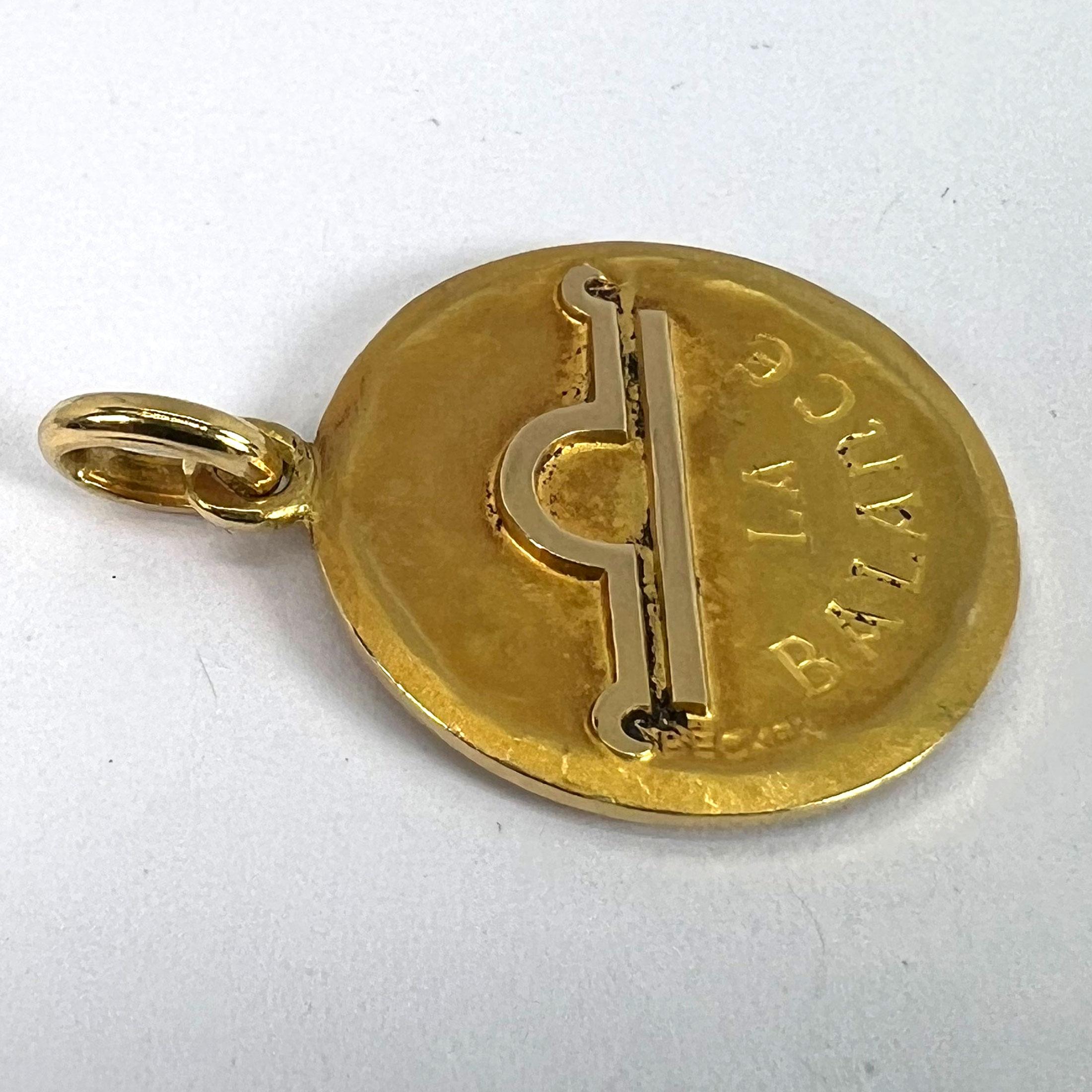 Becker French Zodiac Libra Starsign 18K Yellow Gold Charm Pendant For Sale 11