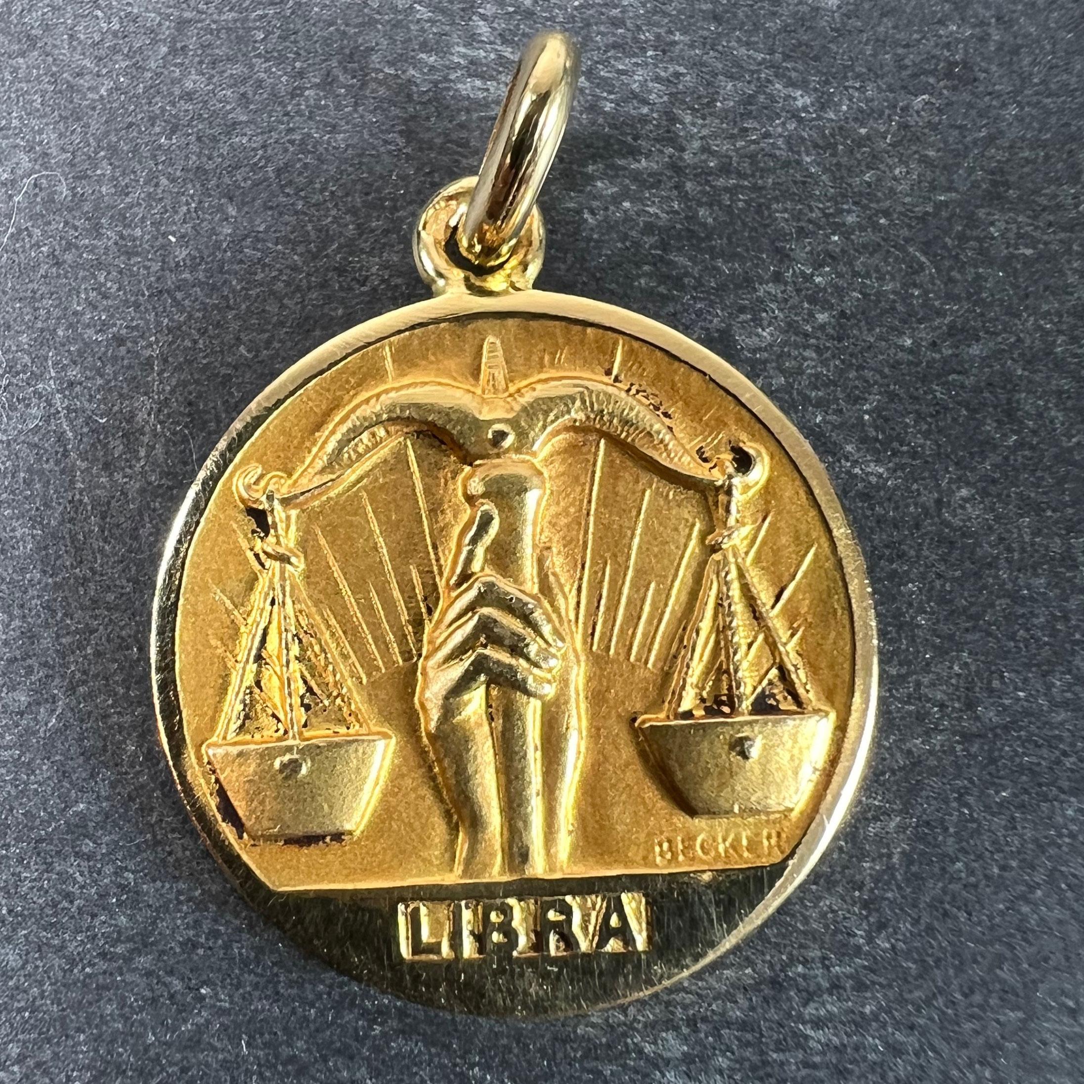 Becker French Zodiac Libra Starsign 18K Yellow Gold Charm Pendant In Good Condition For Sale In London, GB
