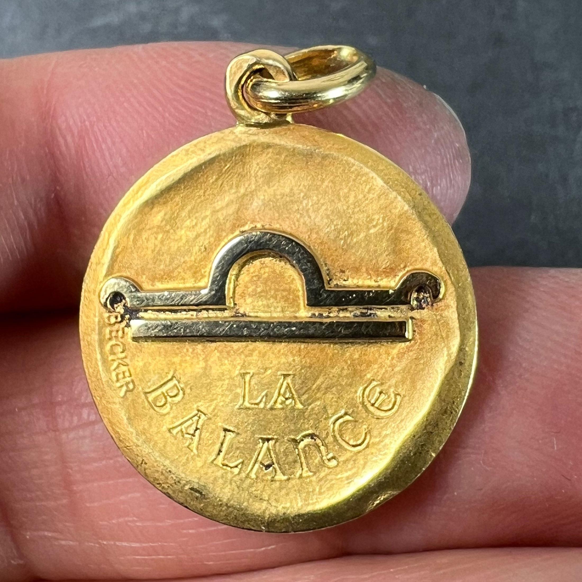Becker French Zodiac Libra Starsign 18K Yellow Gold Charm Pendant For Sale 1