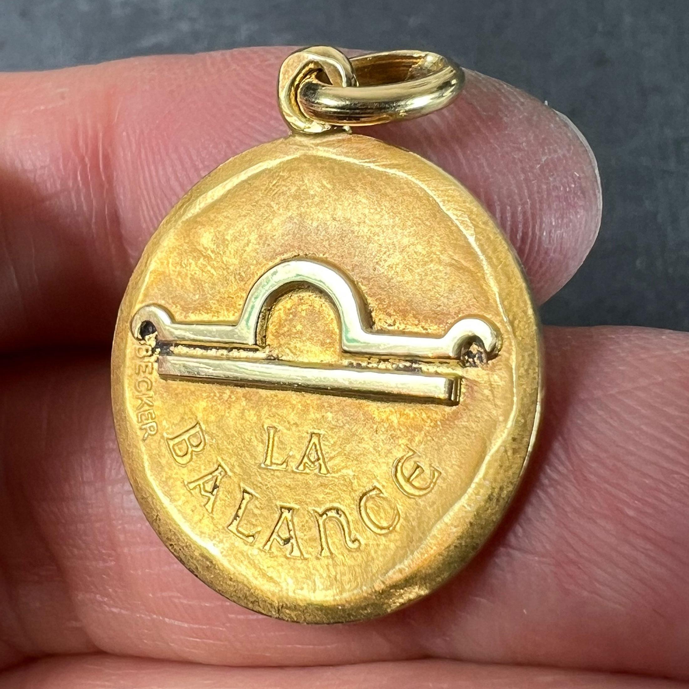 Becker French Zodiac Libra Starsign 18K Yellow Gold Charm Pendant For Sale 2