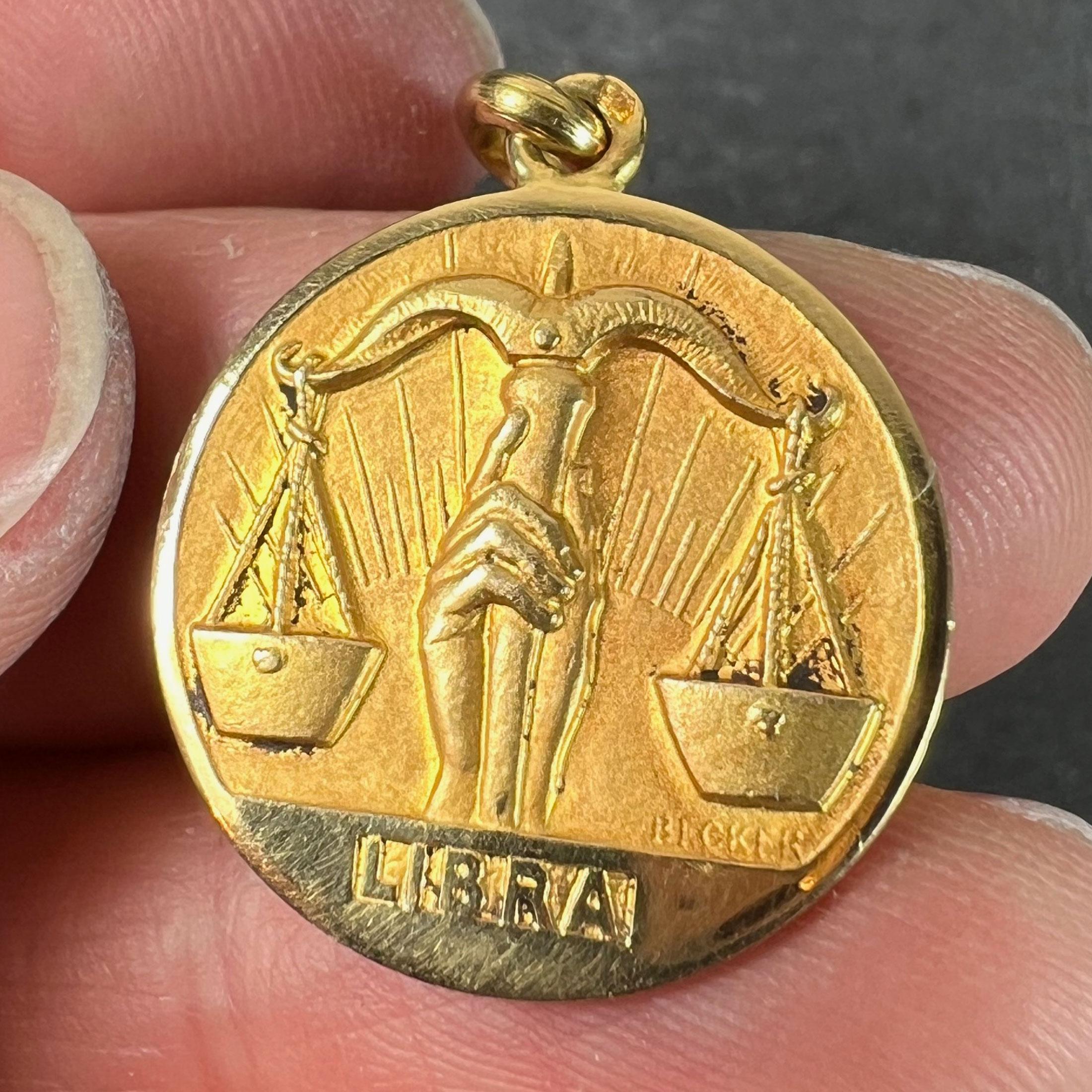Becker French Zodiac Libra Starsign 18K Yellow Gold Charm Pendant For Sale 4