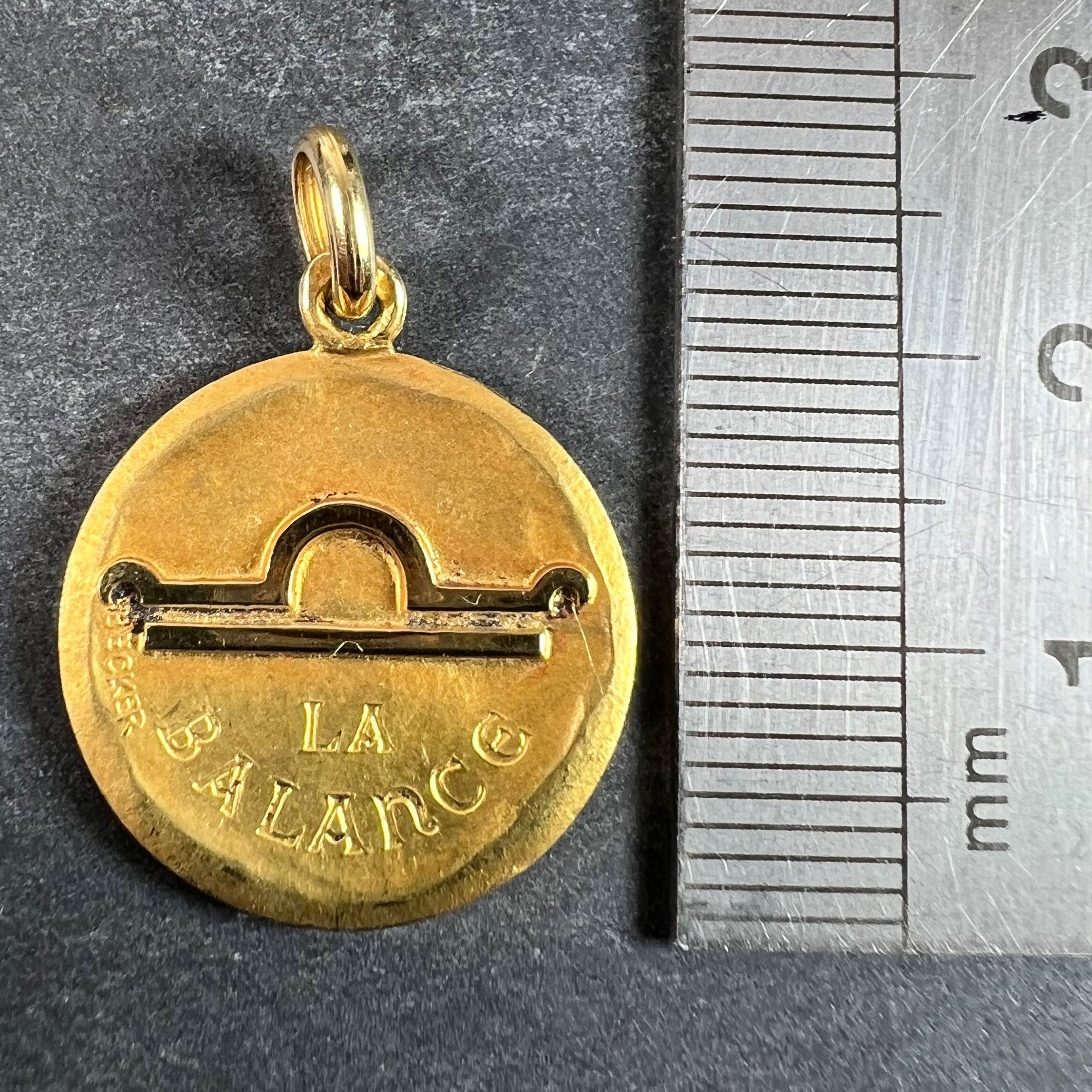 Becker French Zodiac Libra Starsign 18K Yellow Gold Charm Pendant For Sale 5