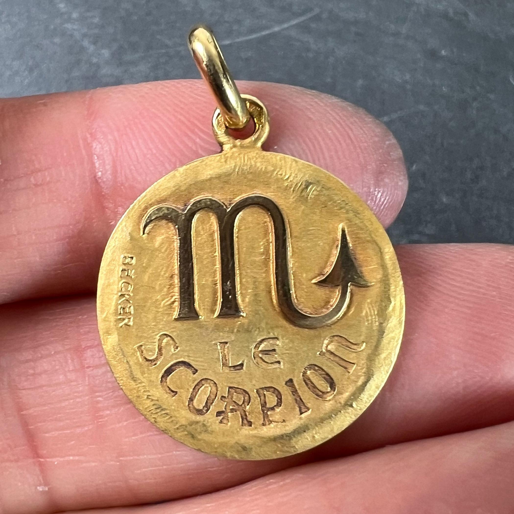 Pendentif à breloques en or jaune 18 carats Becker French Zodiac Scorpio Starsign en vente 1