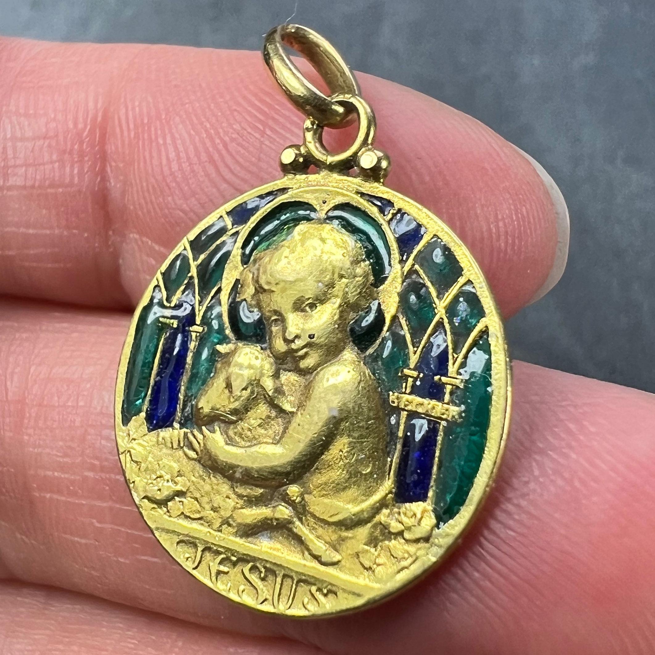 Medaglia con ciondolo Becker Gesù Agnello di Dio Plique A Jour smaltata in oro giallo 18 carati in vendita 5
