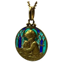 Becker Jesus Lamb of God Plique A Jour Enamel 18K Yellow Gold Pendant Medal