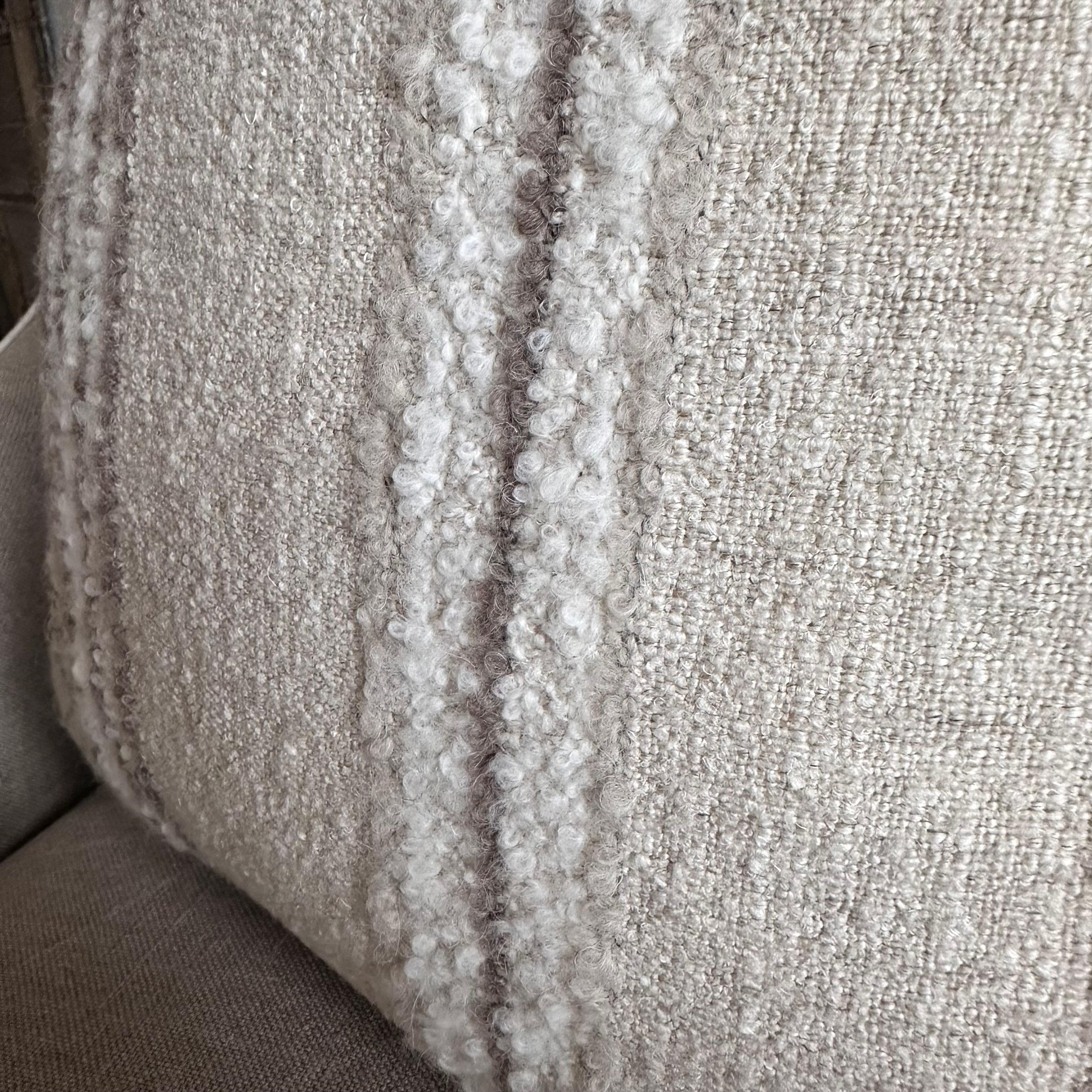 Becker Woven Linen and Wool Accent Stripe Pillow with Down Feather Insert In New Condition For Sale In Brea, CA