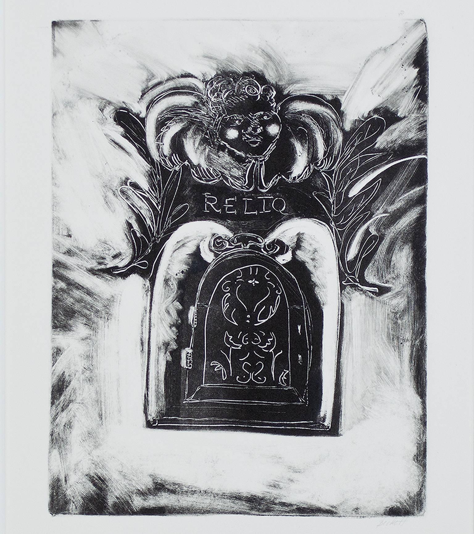 Beckett Berning Print – ""Reliq", Original Schwarz-Weiß-Monotypie, signiert von Beckett R. Berning