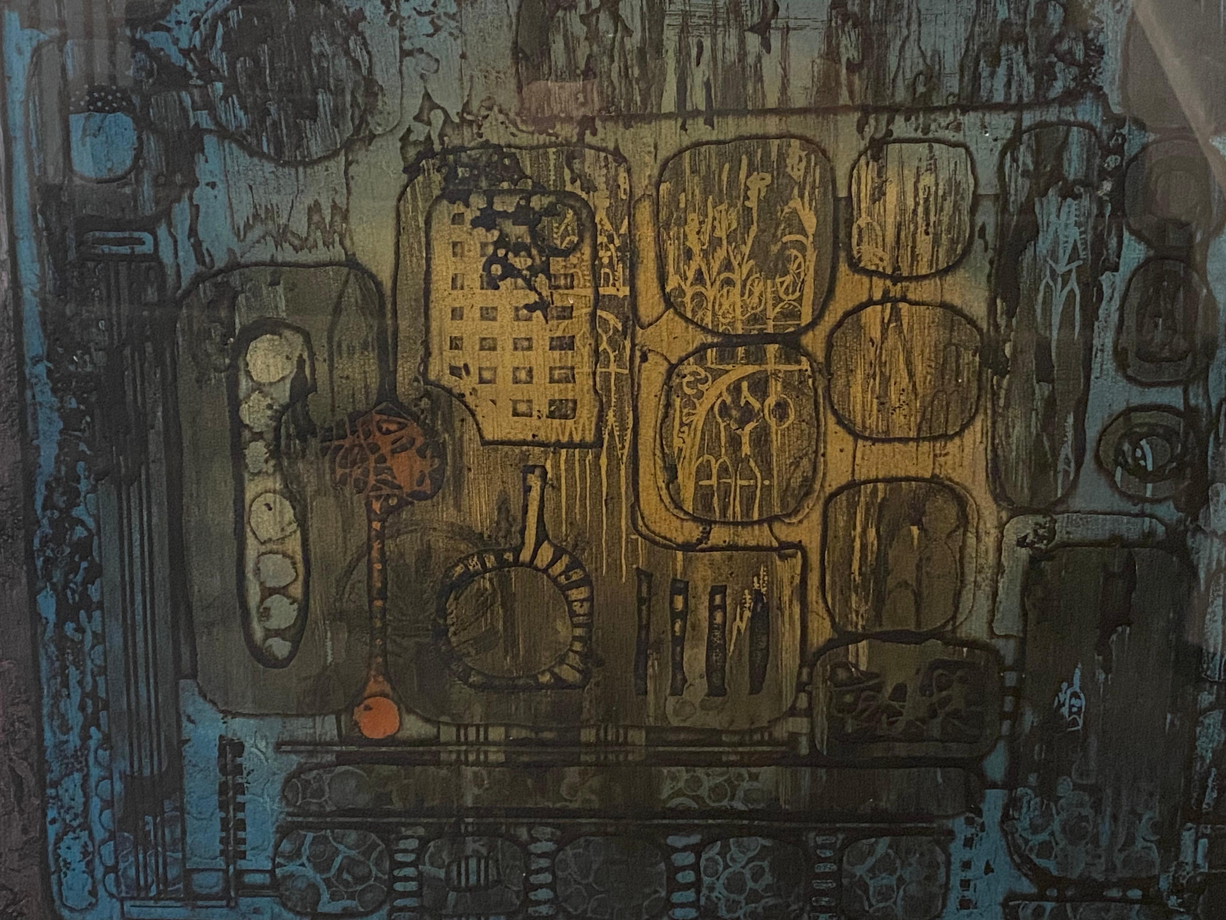„Memory of an Ancient City“  Semi-abstrakte Lithographie von Beckford Young im Angebot 1