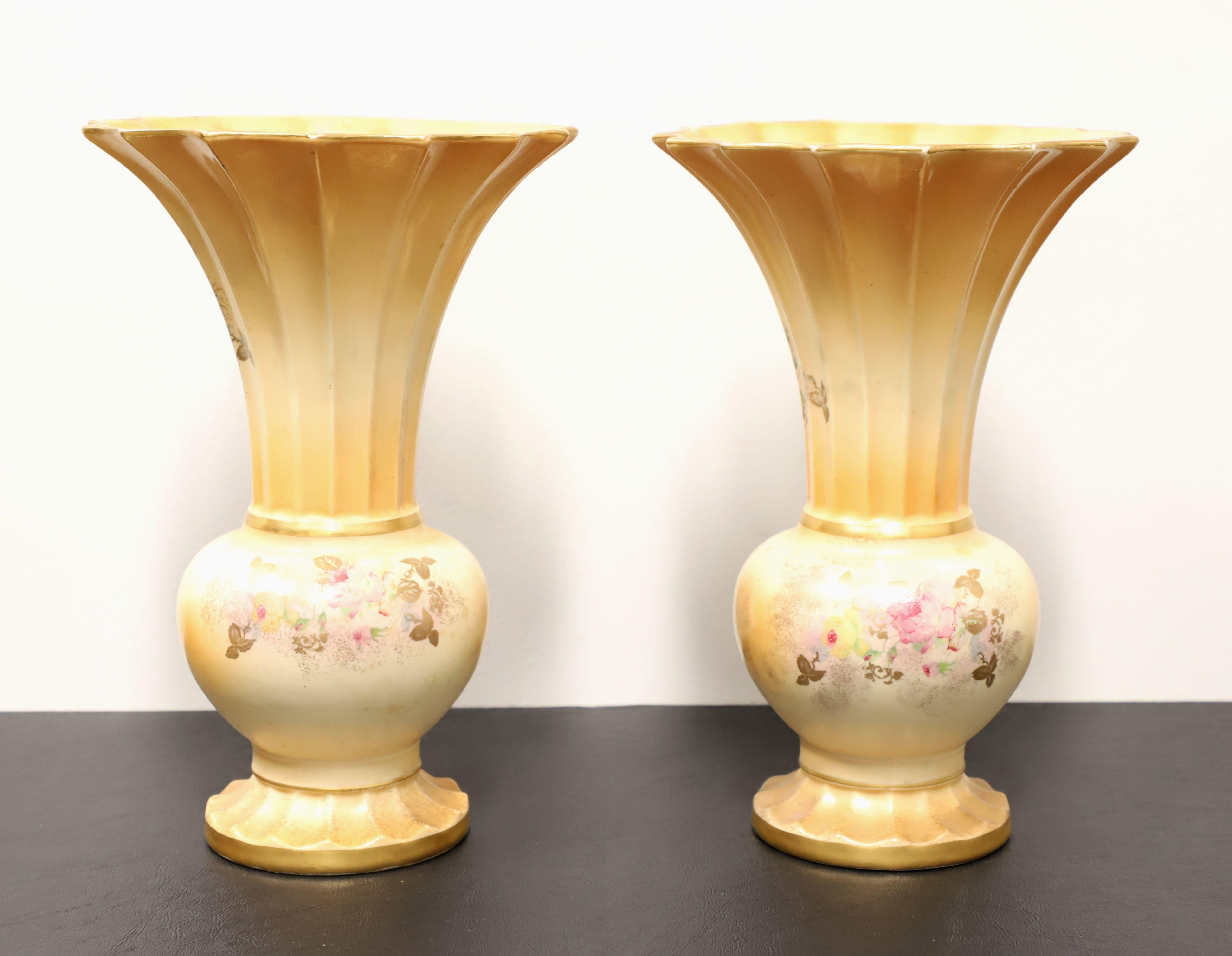 French Provincial BECKWITH CHINA Hand Painted Porcelain Vases - Pair For Sale