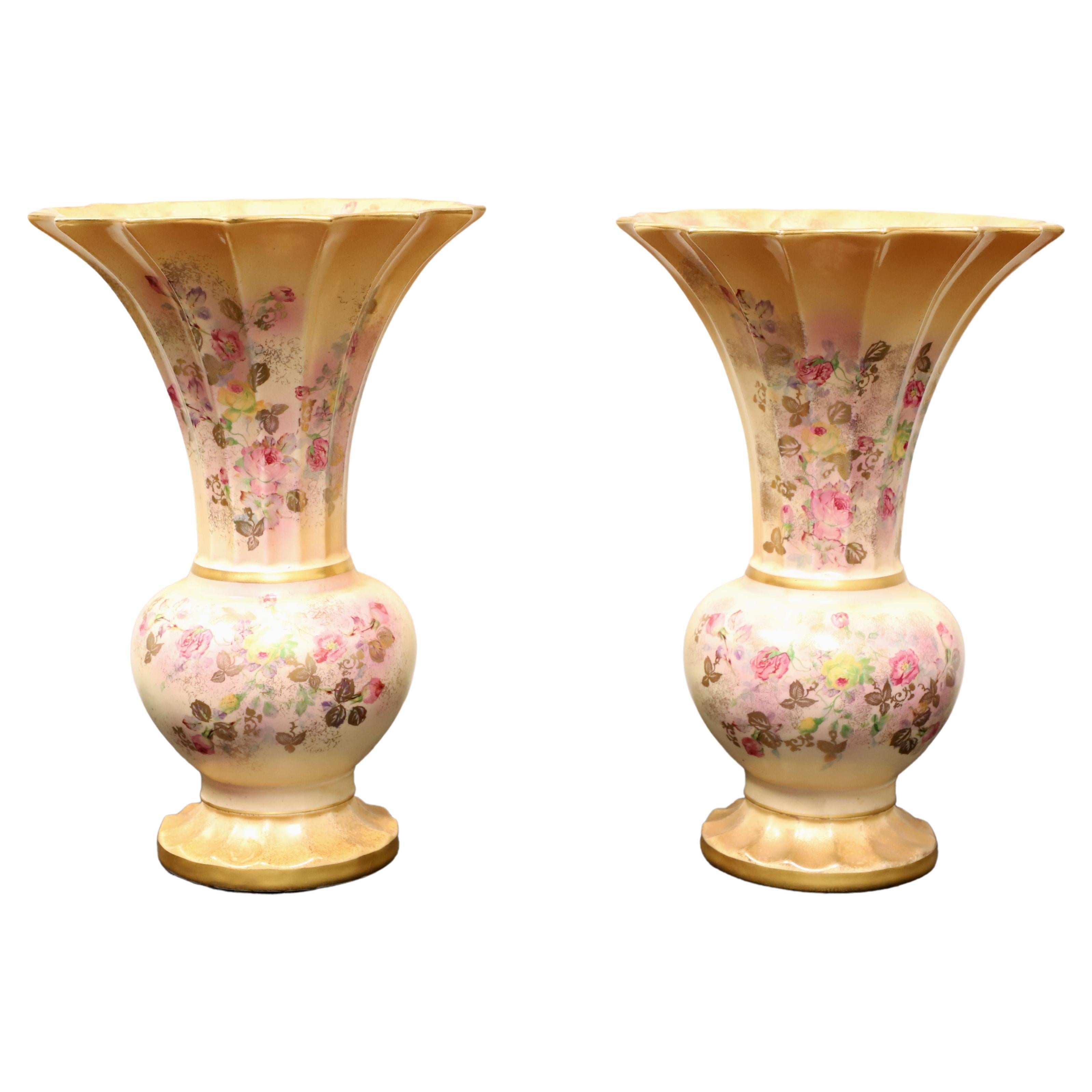 BECKWITH CHINA Hand Painted Porcelain Vases - Pair For Sale