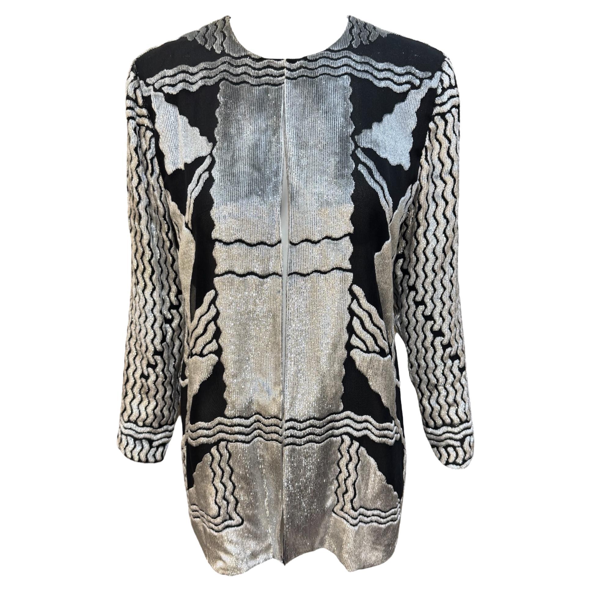 Becky Bisoulis Luxe Silver Devoré Samt Deko-Bluse, 1980er Jahre im Angebot