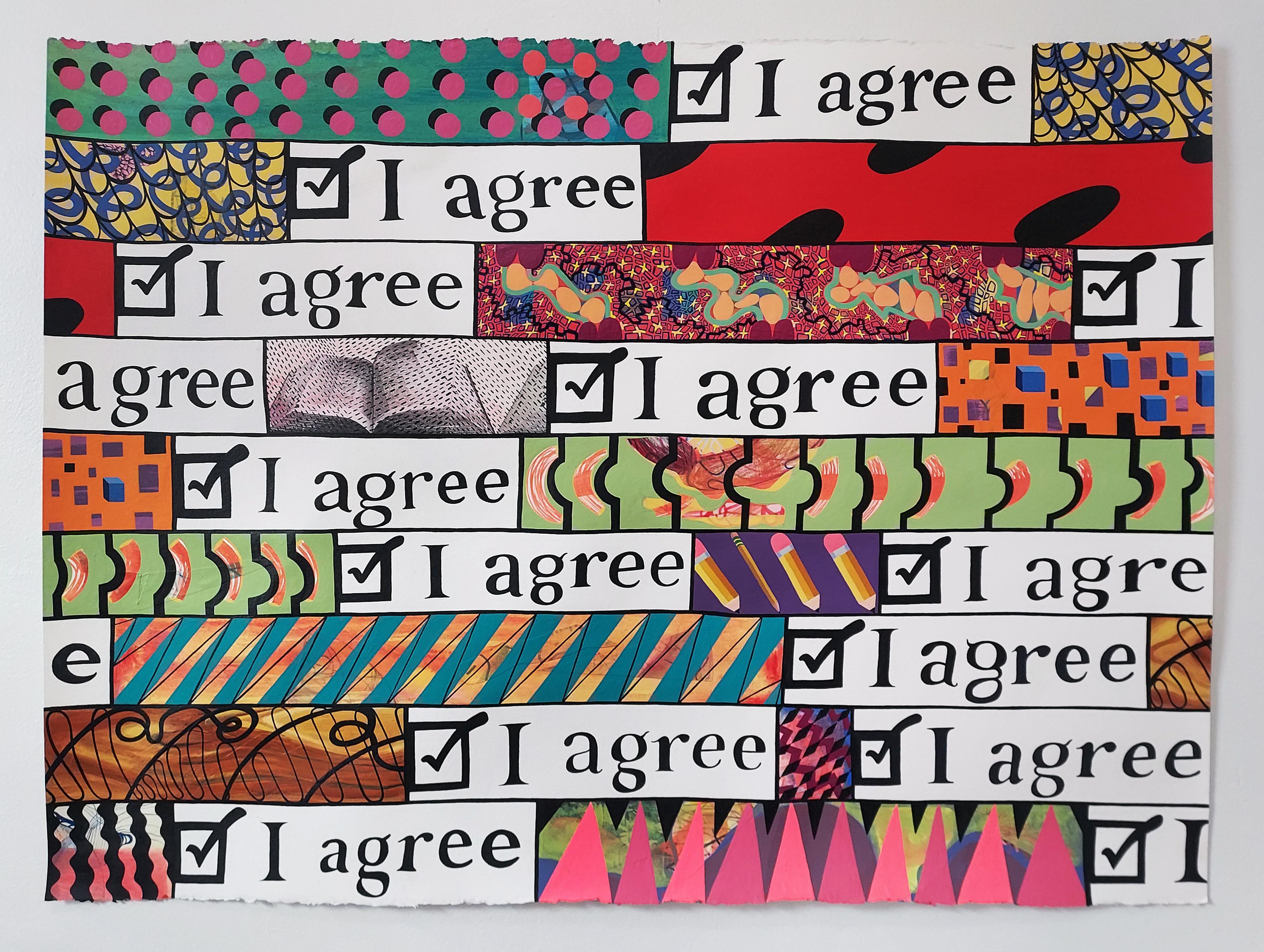 Text Cultural Commentary Bright Vivid Colors Pattern Abstract Unique - Mixed Media Art by Becky Brown