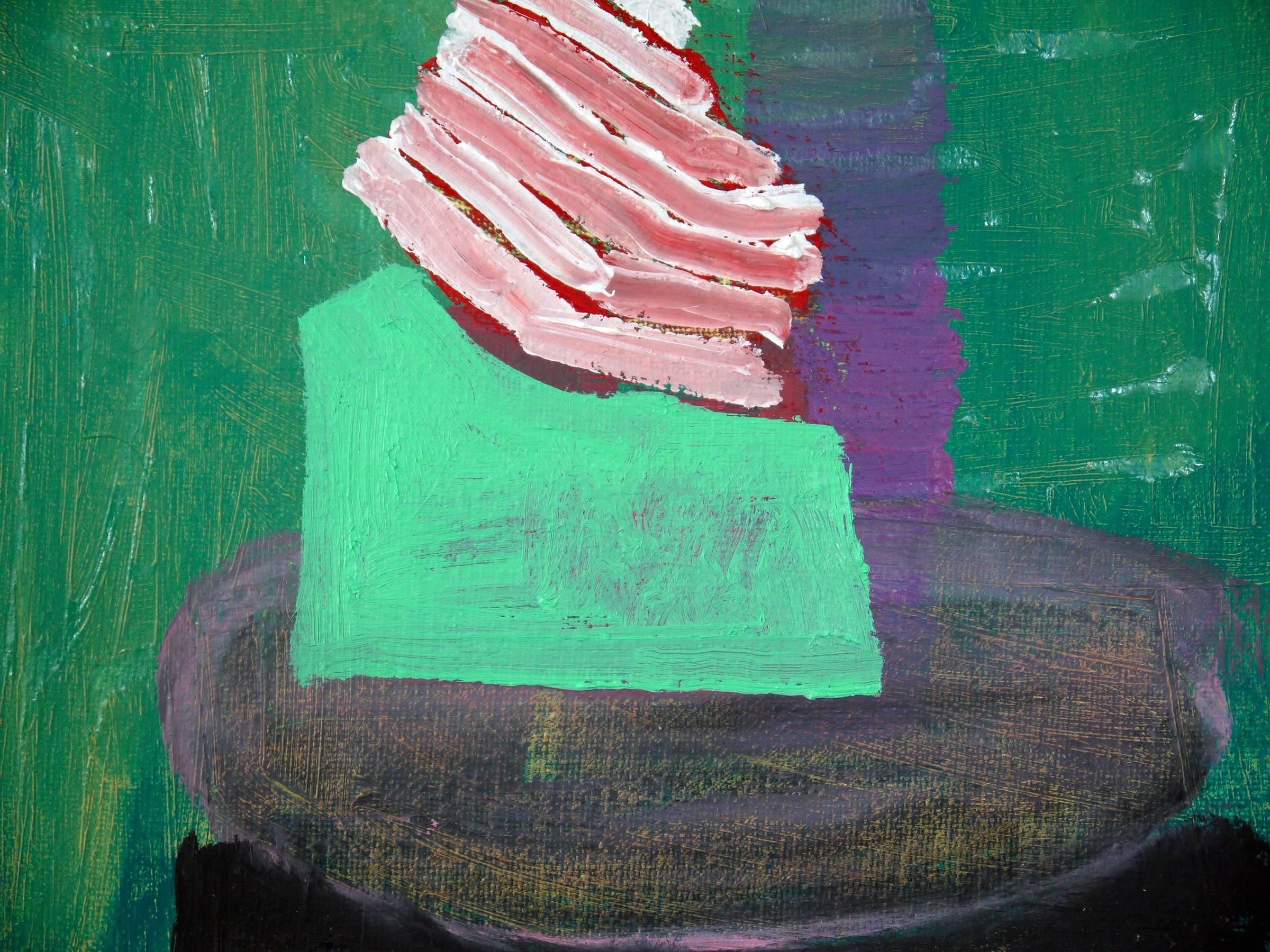 Still Life with Pork Chop - Abstract Painting by Becky Yazdan