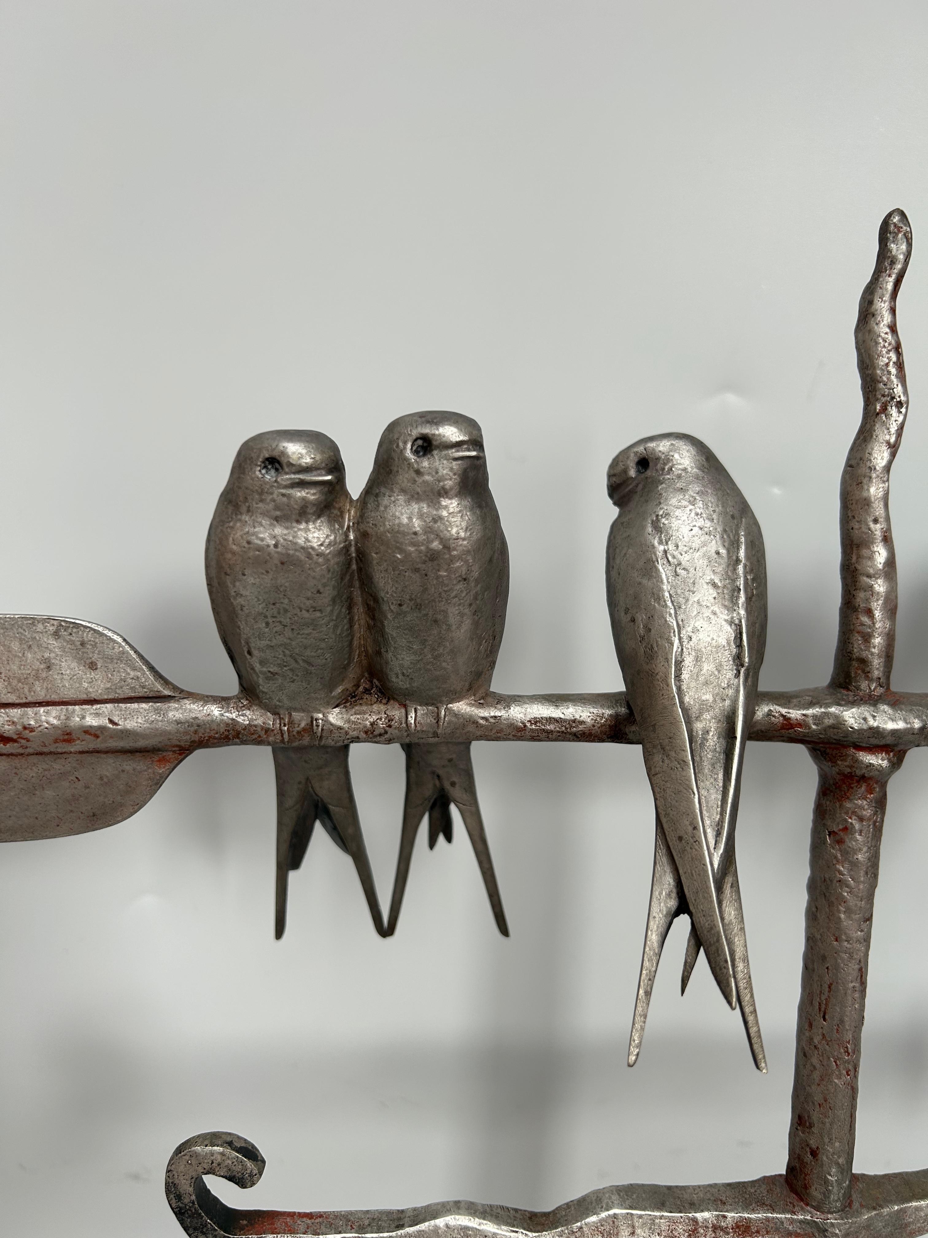 ANDRÉ-VINCENT BECQUEREL silvered bronze circa 1930.
7 swallows on a weather vane mounted on a surfine black marble base from Belgium.
Note 2 small chips on the marble .

Total height: 43 cm
Width: 58 cm
Base length: 32.3 cm
Base width: 10.2