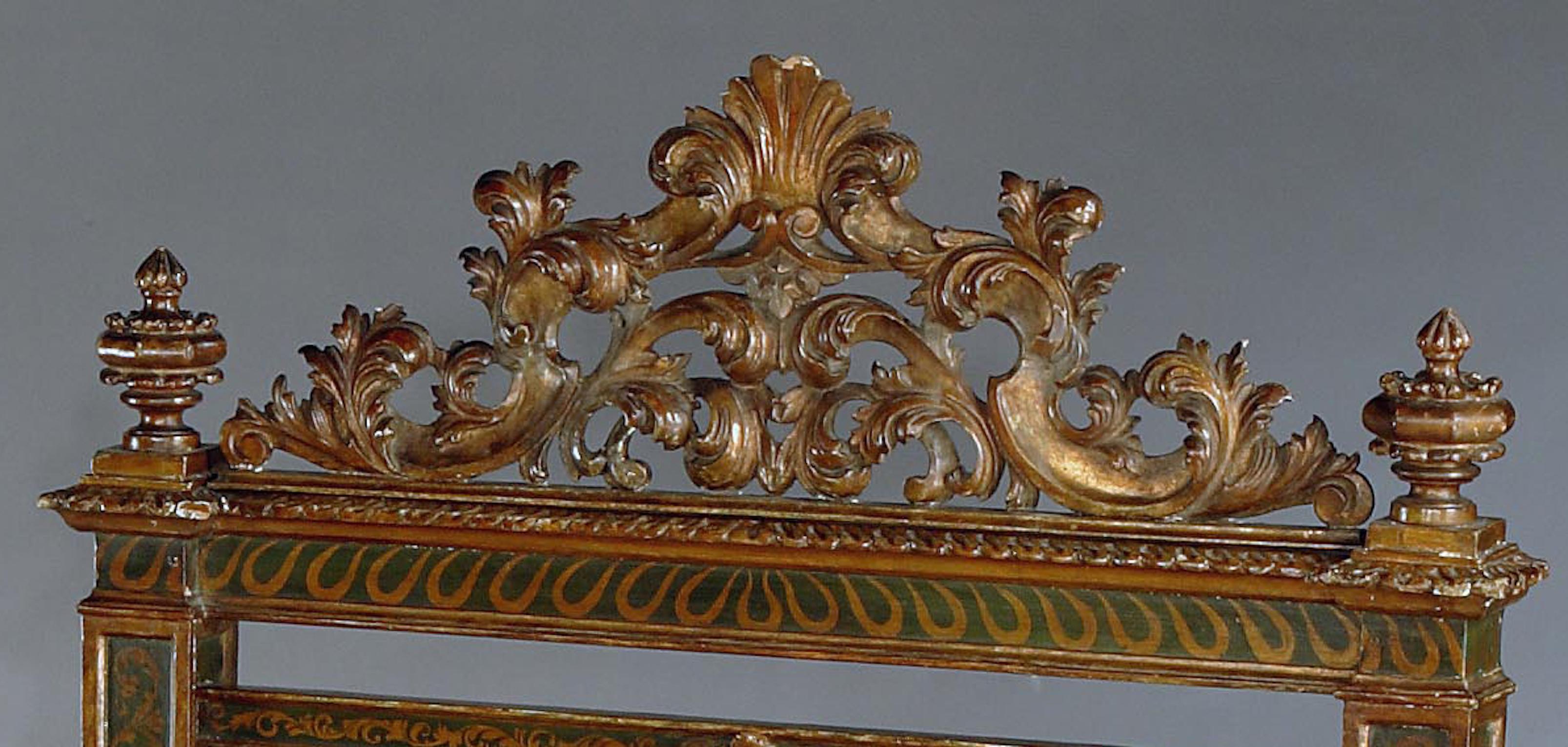 Hêtre Lit, 19ème siècle, italien, baroque, sculpté, peint, doré, cartouche armorié en vente