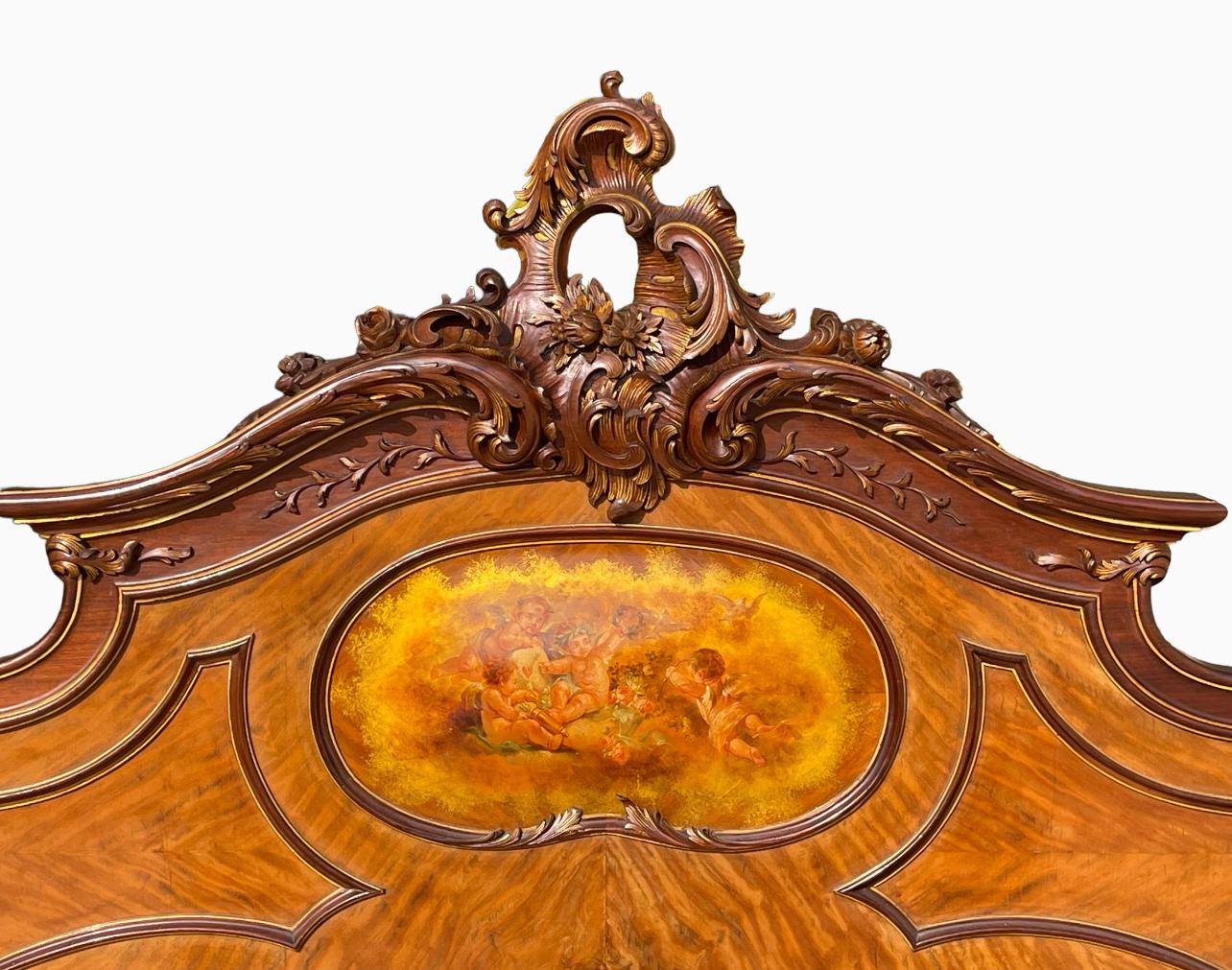 Lit et 2 tables de nuit de style Louis XV vernis Martin Bon état - En vente à Beaune, FR