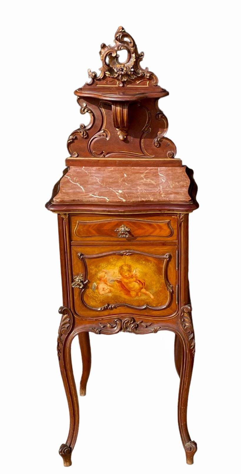 Lit et 2 tables de nuit de style Louis XV vernis Martin en vente 2