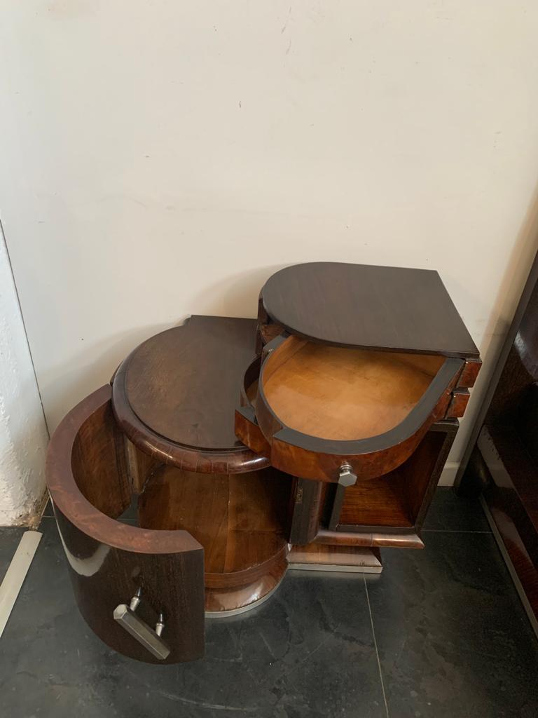 Bed and Bedside Tables in Rosewood, Walnut and Carved Cherubs, 1920s For Sale 12