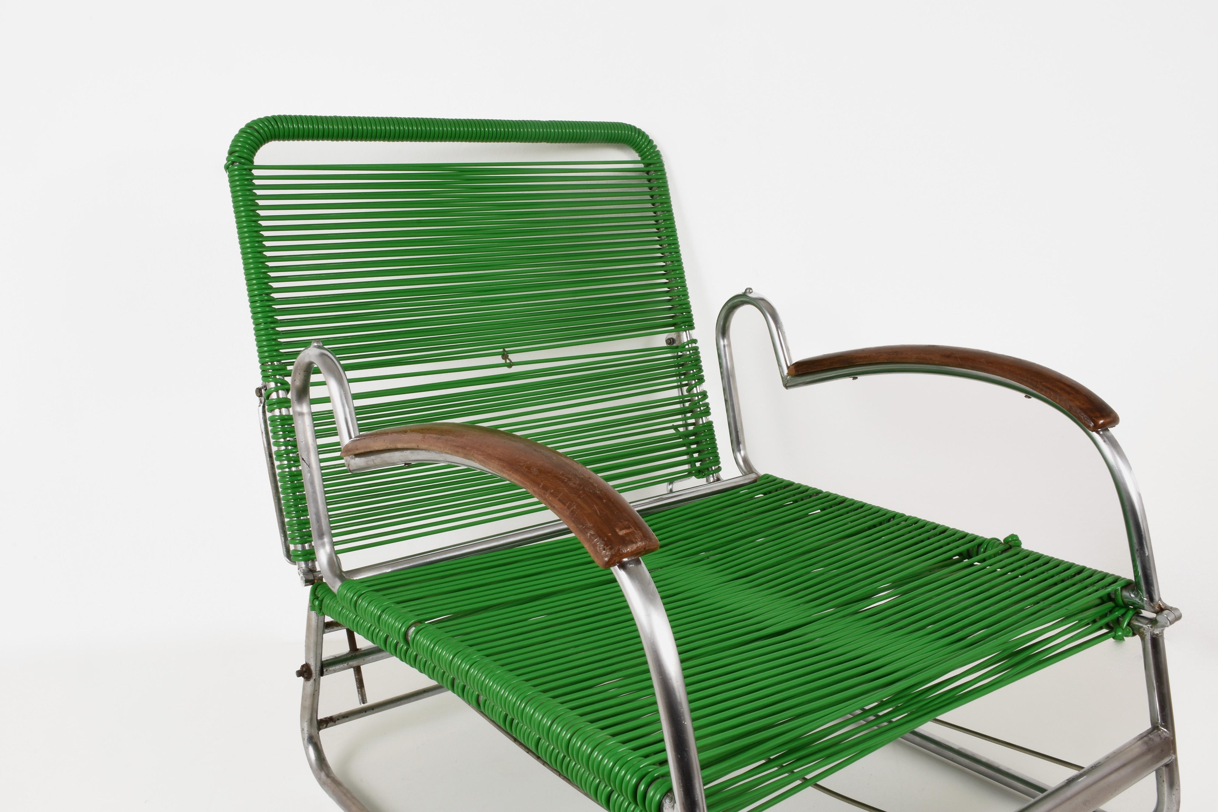 Bed Armchair Marcel Breuer Style Metal and PVC Cord Braided Chrome