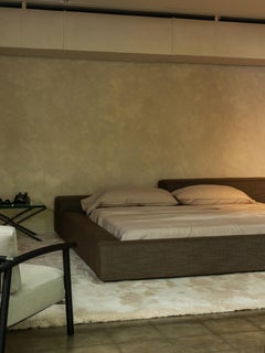 Bed, Asymmetrical Upholstered Platform Design, King Size Slatted Base, Italy