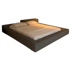 Bed, Asymmetrical Upholstered Platform Design, King Size Slatted Base, Italy