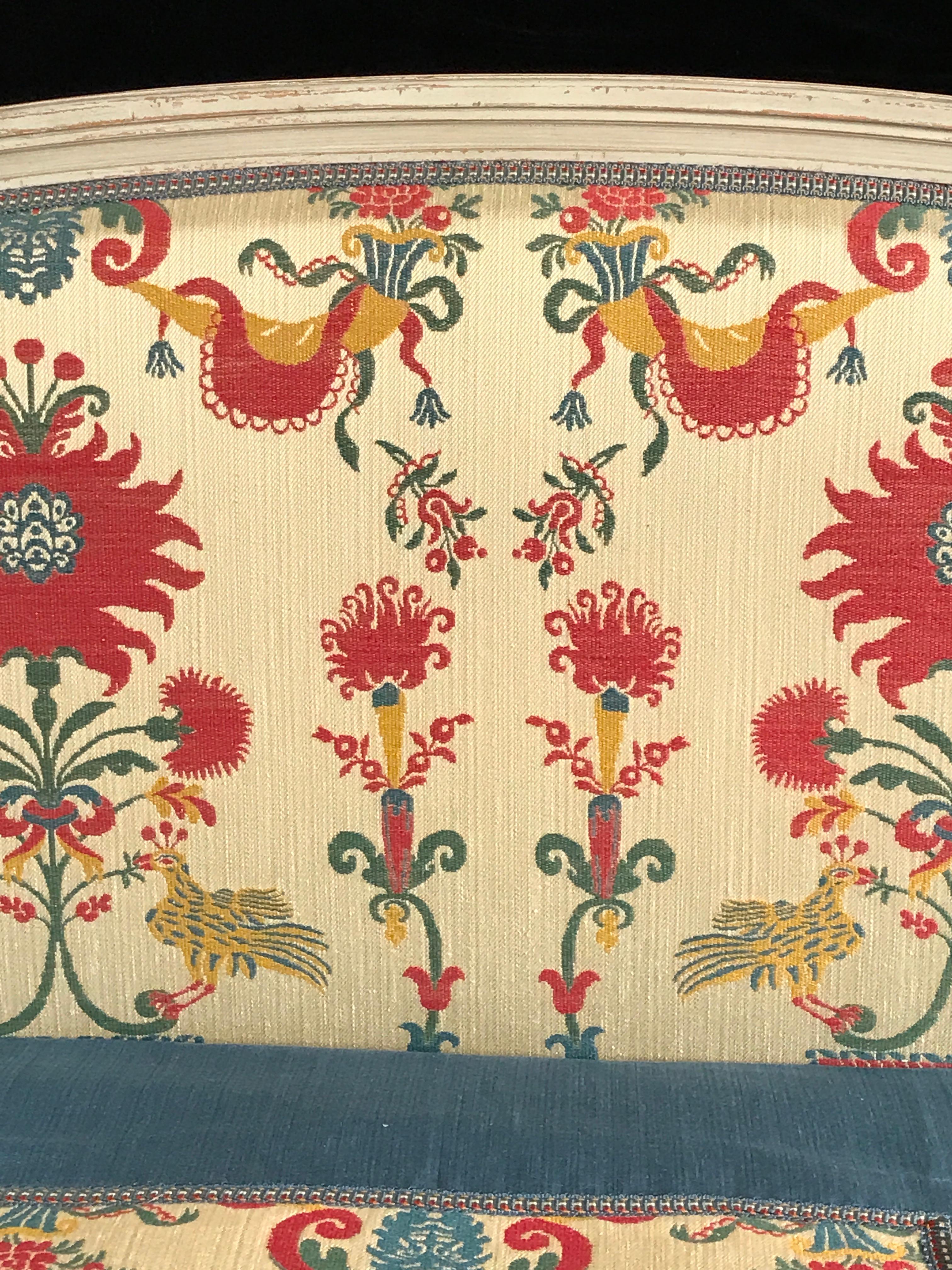 Bed French Carved Painted Old White Susani Upholstered Louis XVI King 150cm 5ft For Sale 8