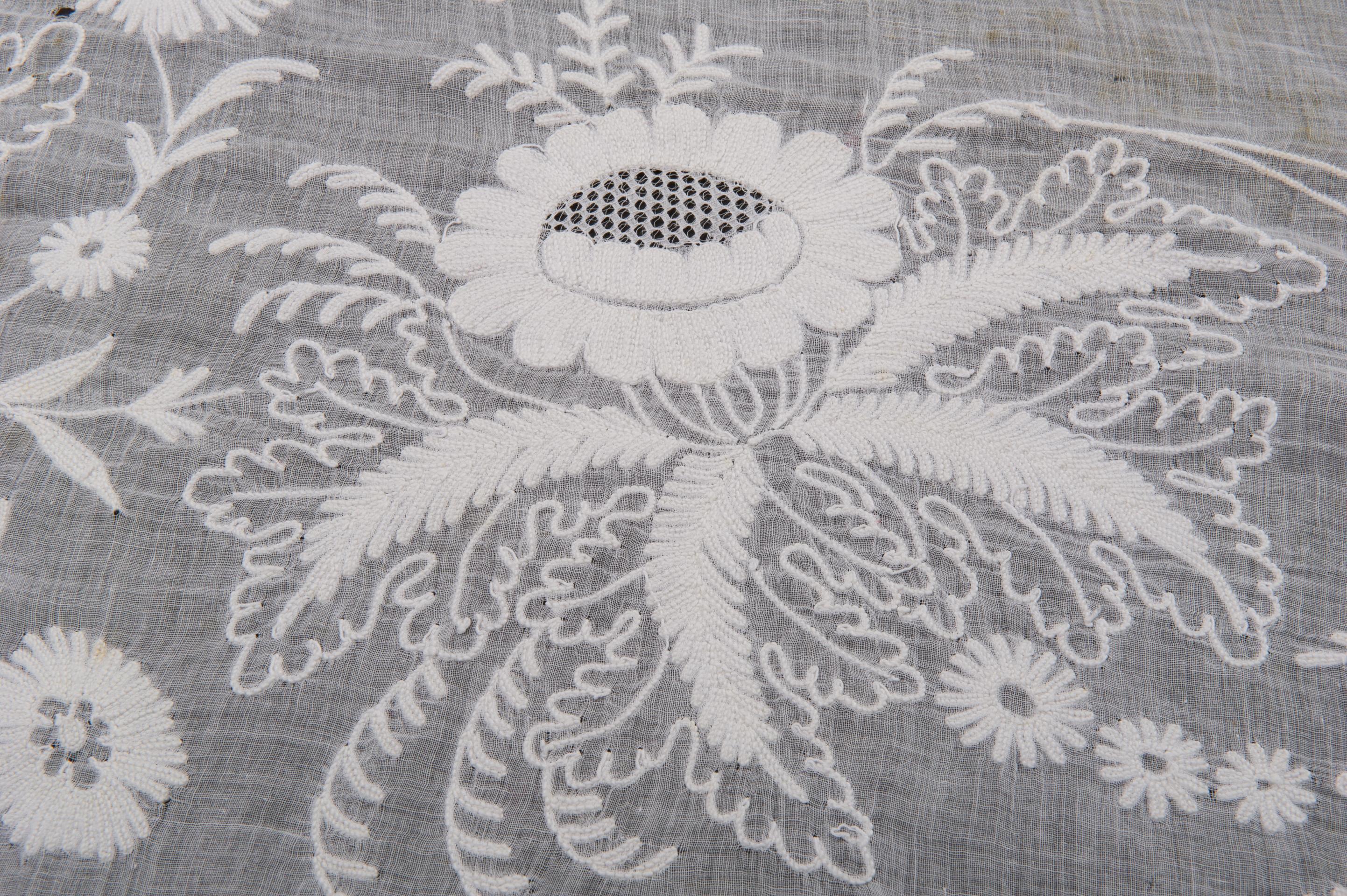 19th Century Rare Bed Cover or Tablecloth in Corneline Tissue