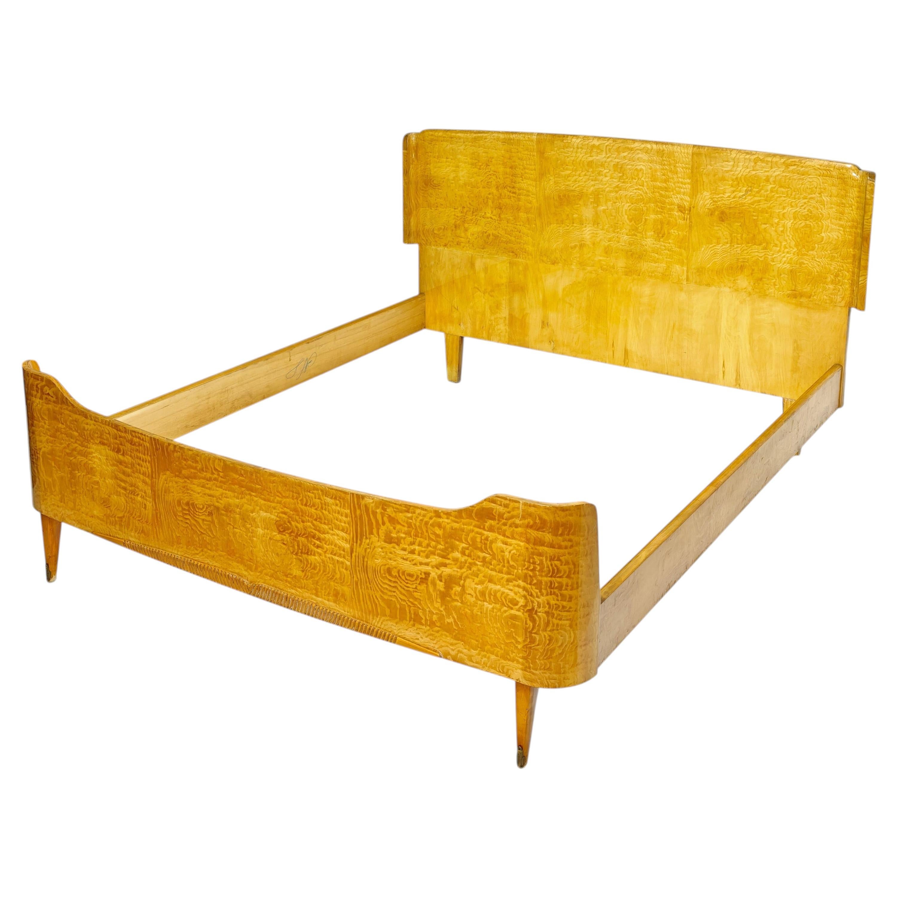 Bed Double Wood Brass Mid-Century Modern Italian Design 1950/60s
