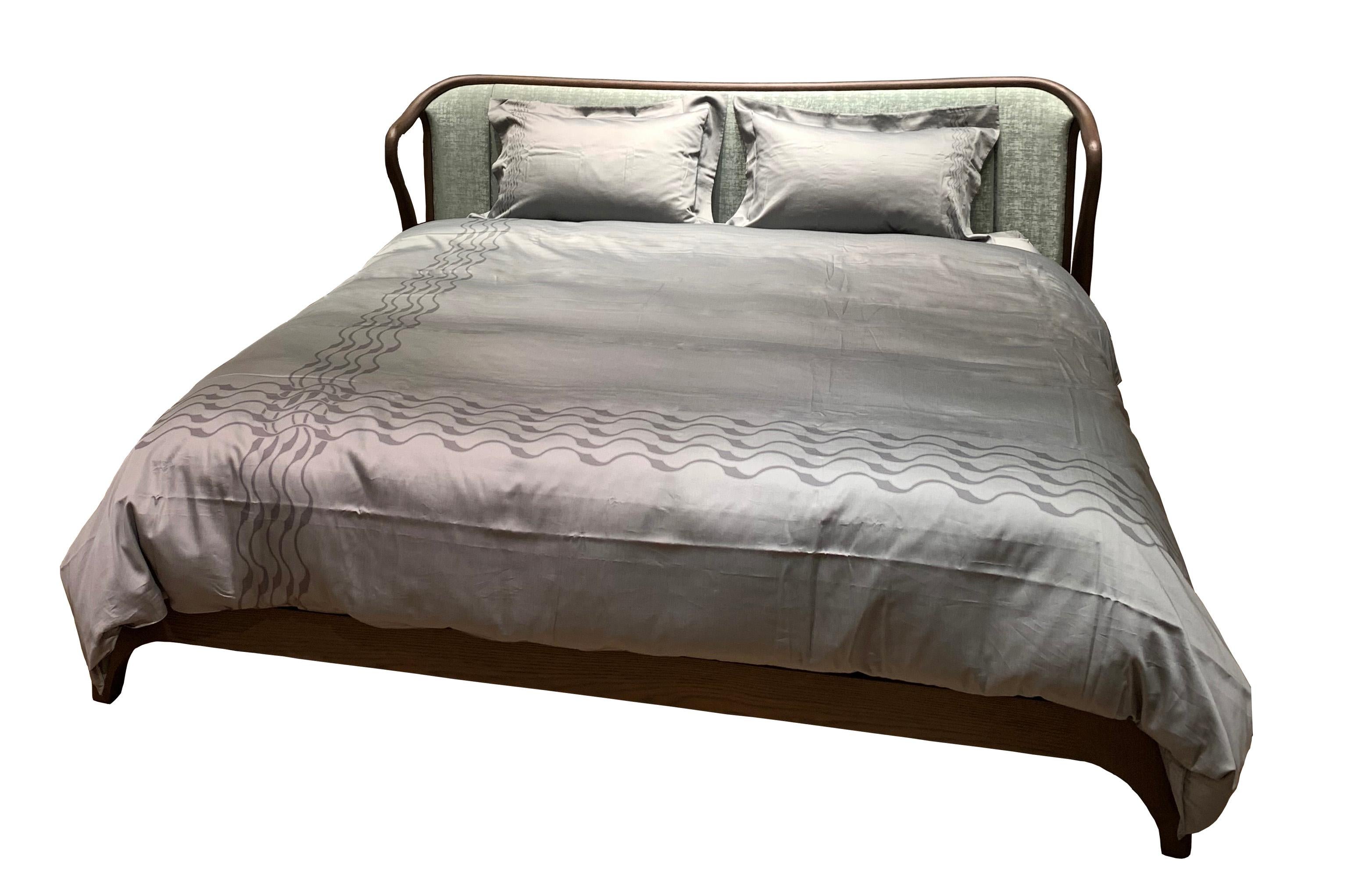 Modern Bed Frame California King Mid Century Rhythm André Fu Living Oak Upholstered New For Sale