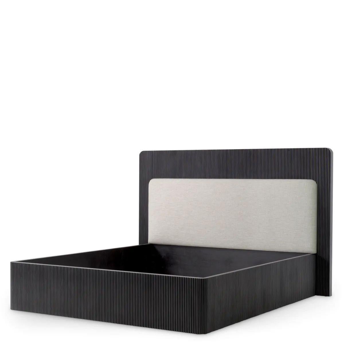 Français Bed Frame – Charcoal Grey Ribbed & Natural Fabric en vente