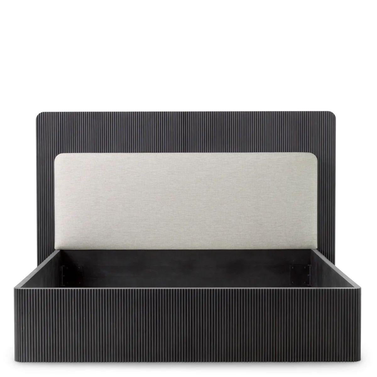 Bed Frame – Charcoal Grey Ribbed & Natural Fabric Neuf - En vente à Saint-Ouen, FR