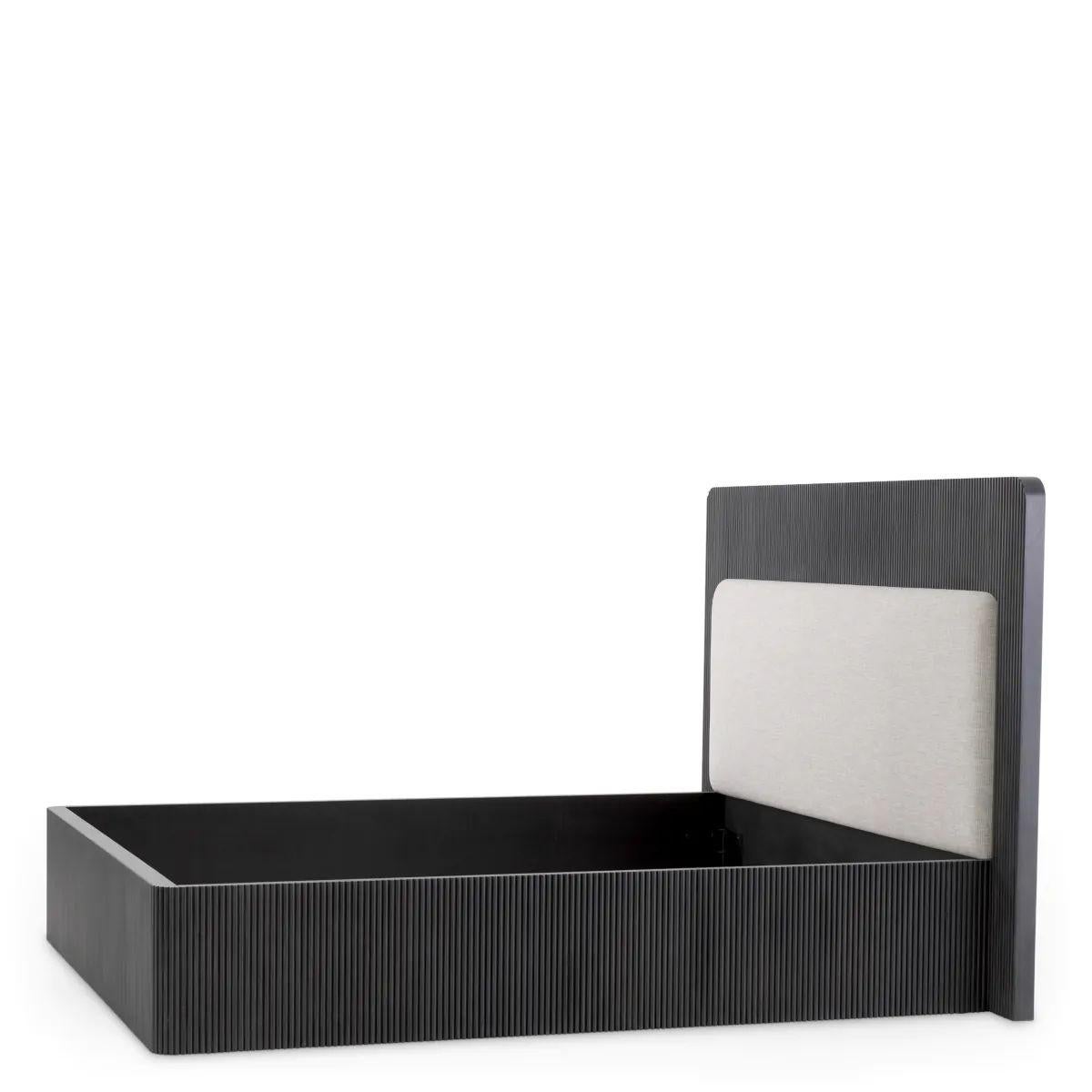 Tissu Bed Frame – Charcoal Grey Ribbed & Natural Fabric en vente