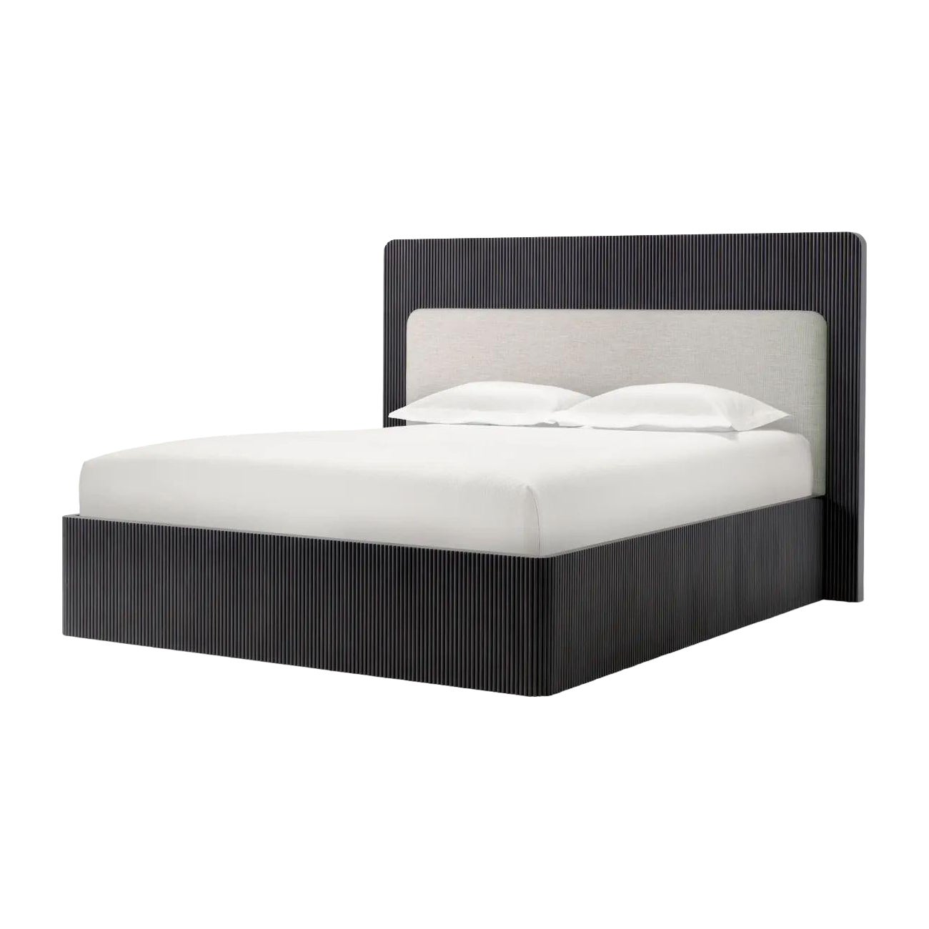 Bed Frame – Charcoal Grey Ribbed 
Natural Fabric en vente
