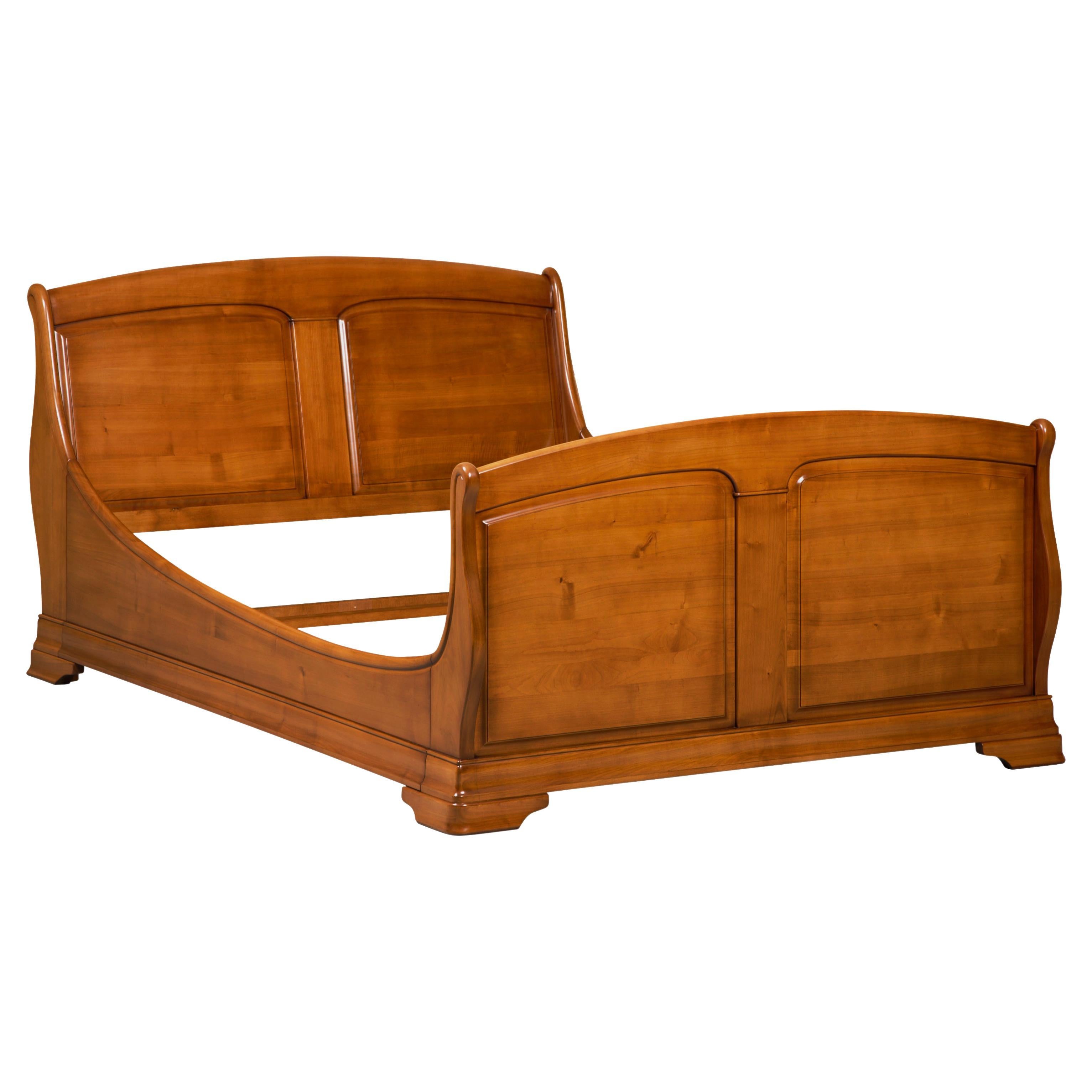 Bed Frame in Solid Cherry, Louis Philippe Style, 100% Made in France For Sale