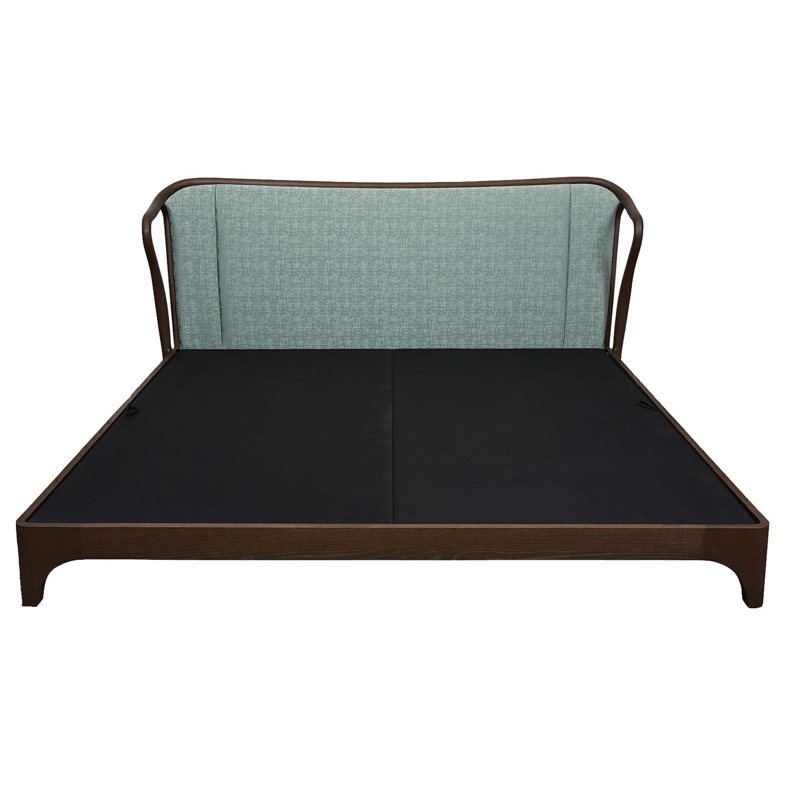 Bed Frame Queen Mid Century Rhythm André Fu Living Solid Oak Upholstered New For Sale