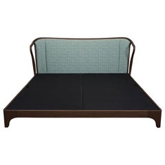 Bed Frame Queen Mid Century Rhythm André Fu Living Solid Oak Upholstered New