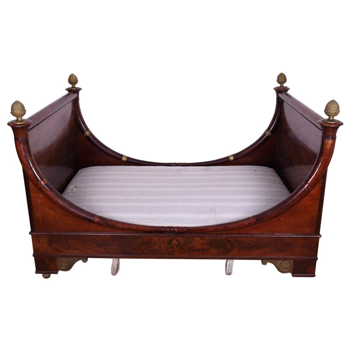 Bed, French Mahogany Double Bed, French Empire, circa 1800 For Sale