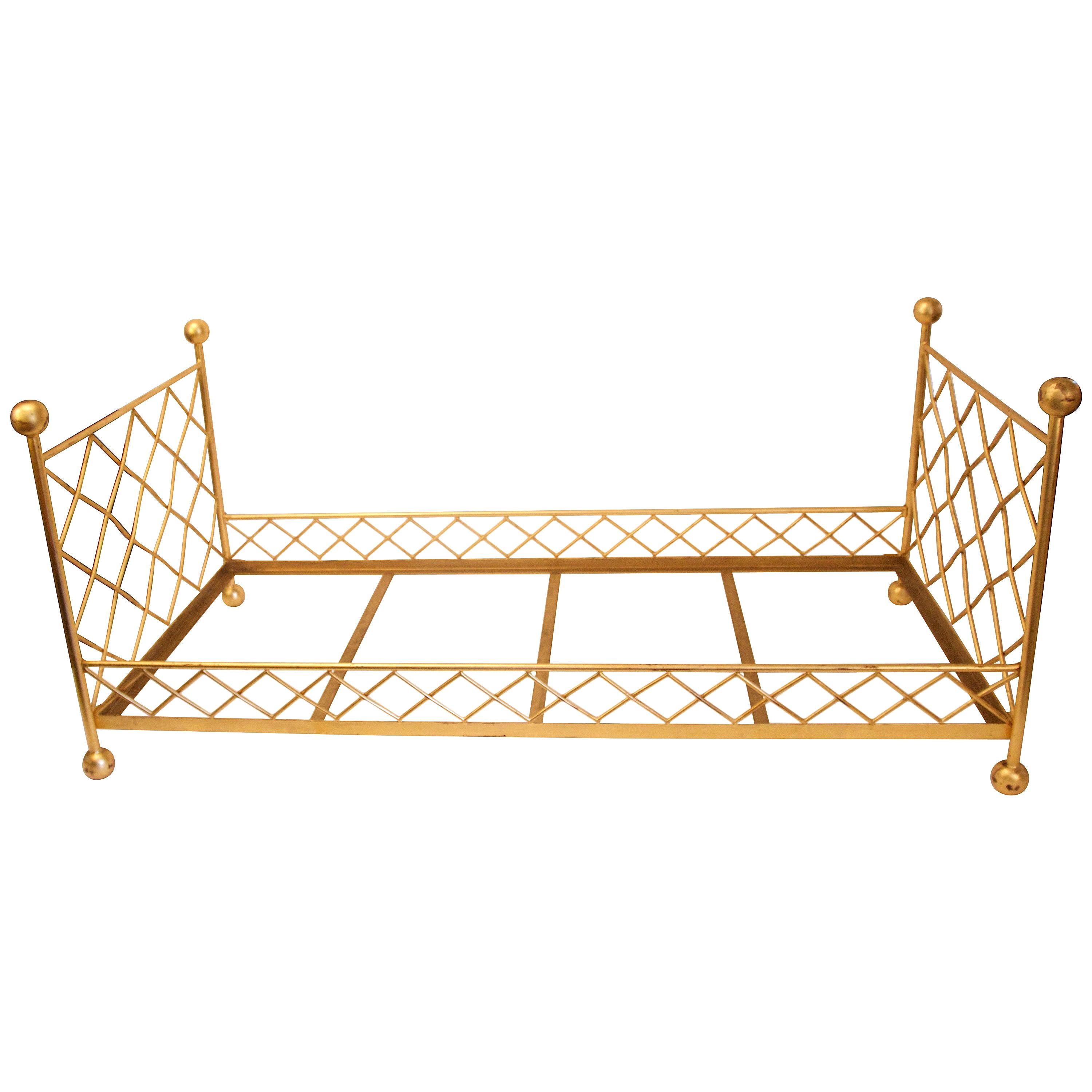 Bed, Gilded Metal with Braces, circa 2000, France