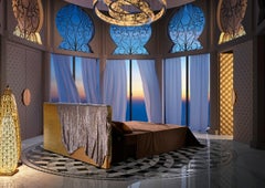 Bed Headboard 3D Artistic Mosaic Gold Platinum Base & Box Leather Motorised Open