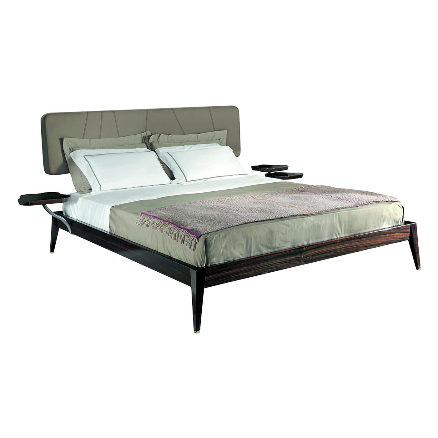 Bed Headboard Metal Structure Bed Frame Glossy Ebony Lacquered Suspended Side