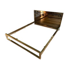 Bed in Gilded Metal and Bronze Mirror Headboard, 1970 Belgo Chrome, Mid Century