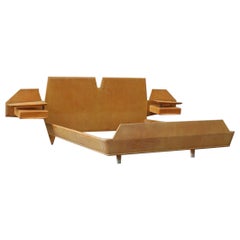 Bed in Maple Mid-Century Italian Design Silvio Cavatorta with Nightstand
