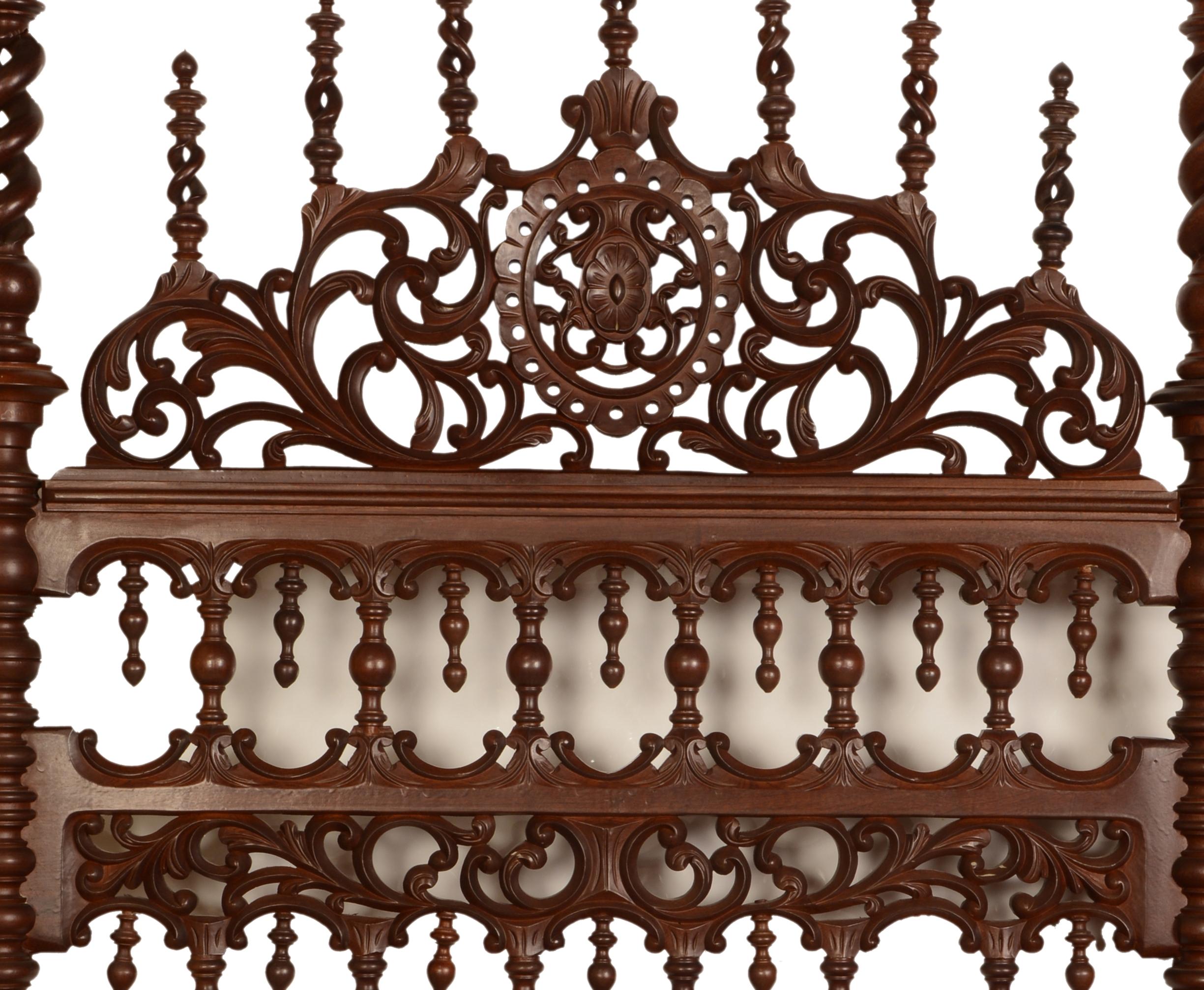 Baroque Revival Bed in Turned and Carved Wood, 20th Century