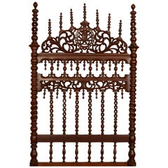 Bed in Turned and Carved Wood, 20th Century