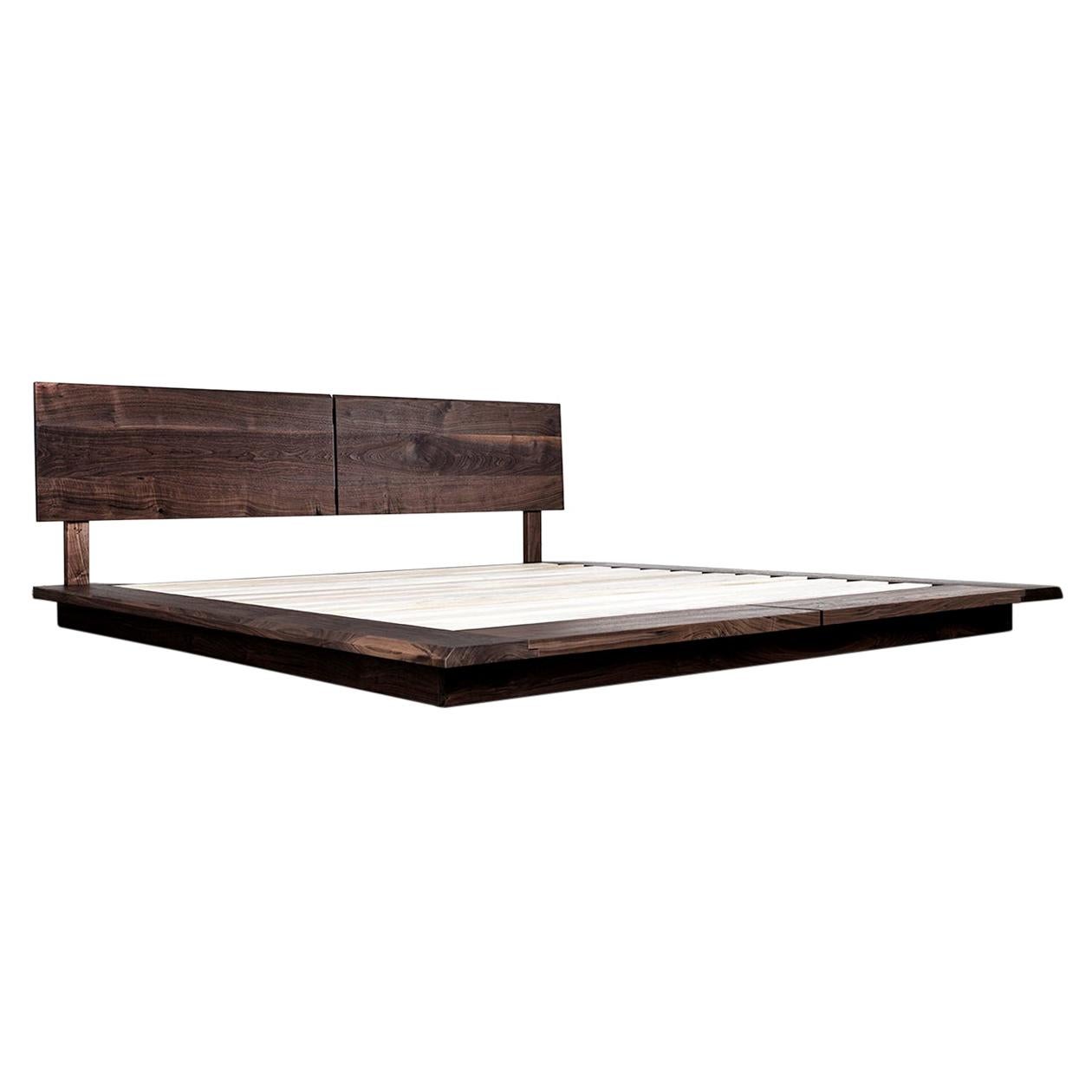 Bed, King, Platform, Mid-Century Modern Style, Custom, Hardwood, Semigood, Rift For Sale