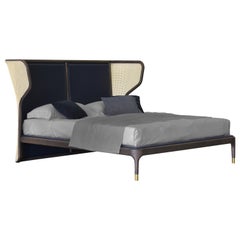 Joyce - Bed Made of Ashwood and Straw, with Upholstered Headboard, Morelato